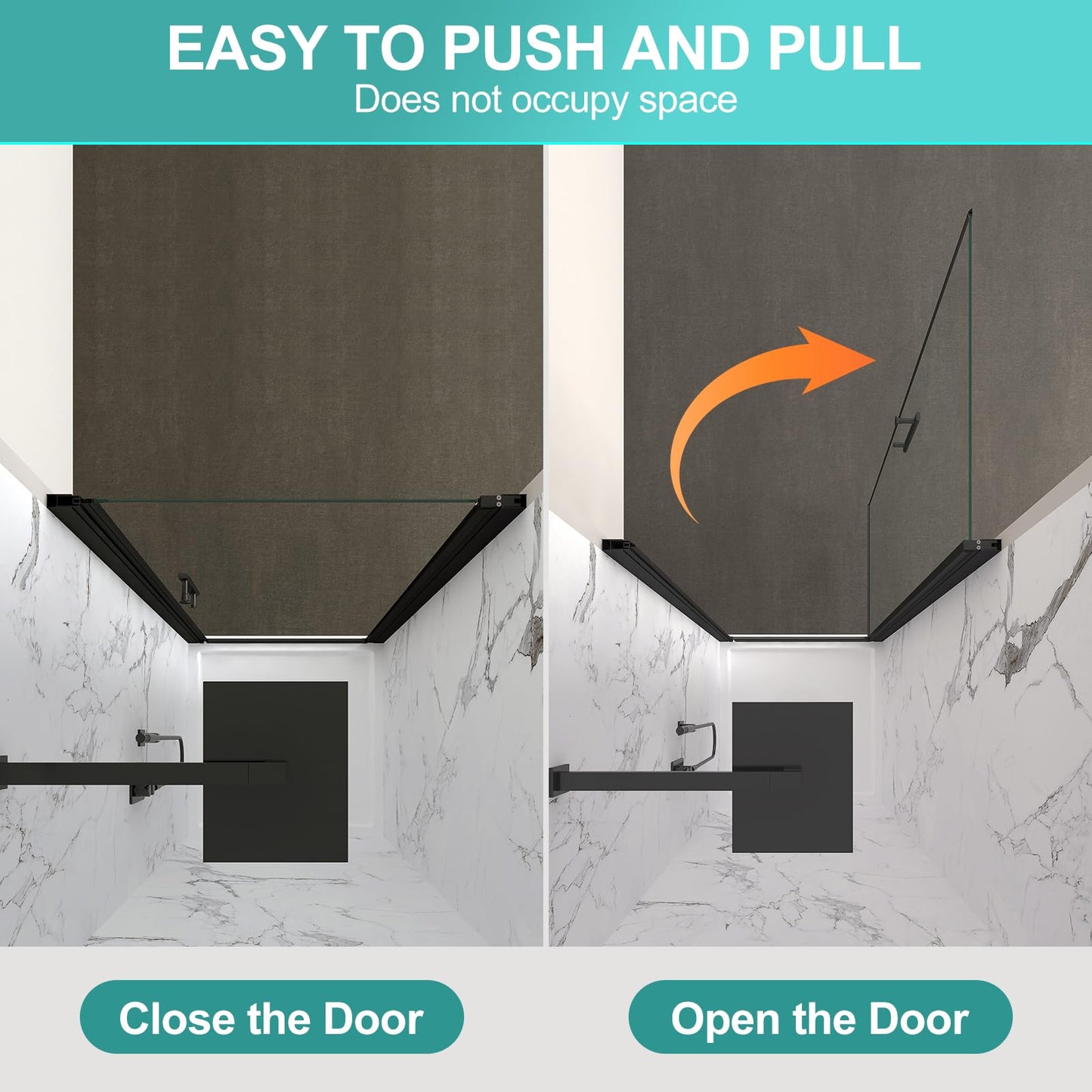GDGZQD 27-29" W x 72" H Frameless Pivot Shower Door, 1/4" (6mm) Clear SGCC Tempered Glass Shower Door, Pivot Swing Shower Glass Door in Matte Black Finish, Reversible Installation