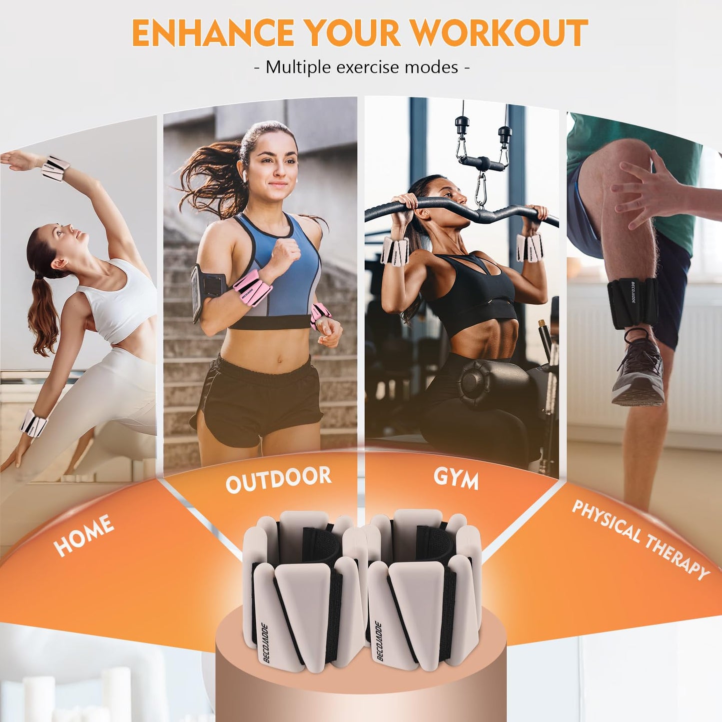 BECOJADDE Ankle Weights Set of 2 (2 lb Each) Adjustable Wrist Weights for Women Men Wearable Arm Leg Weight for Pilates, Running, Walking, Workout, Yoga, Beige