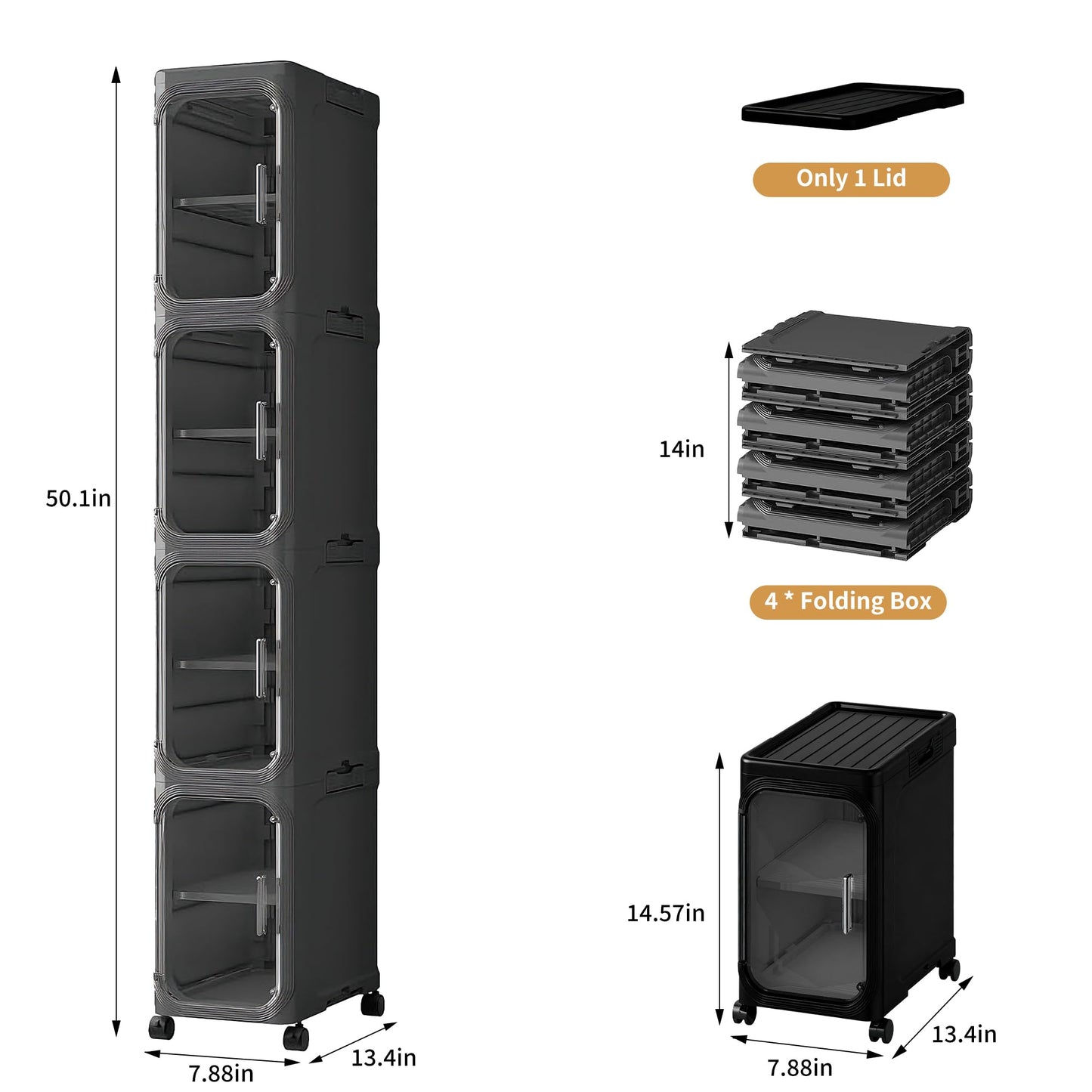 Lifelongpal 4-Tier Tall Narrow Storage Cabinet, Slim Bathroom Storage Cabinet with Adjustable Shelves and Wheels, Narrow Organizer for Small Space, Bathroom, Kitchen, Laundry, Black
