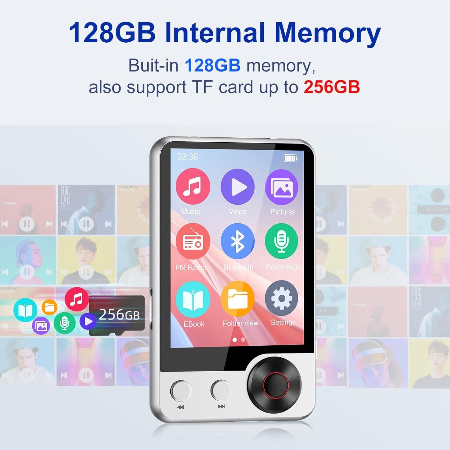 joliker 128GB MP3 5.3, 2.4" Player with Boosted Bluetooth Music Player Features HD Speaker, Touchscreen, Expandable SD