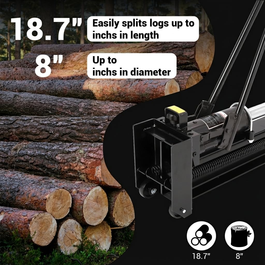 Garvee 12 Ton Hydraulic Log Splitter, Manual Wood Splitter with 2-Speed Operation & Built-in Wheels, Hand Powered Log Cutter for Firewood with Full Steel Construction, Max 18.7" Log