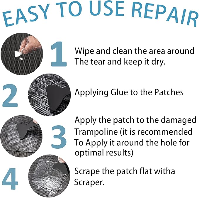 Heavy-Duty Trampoline Patch Repair Kit: 6 Self-Adhesive Patches (2 Square+2 Rectangular+2 Round) Repair Trampoline Mat Tear or Hole in a & Quick Mat Repairs