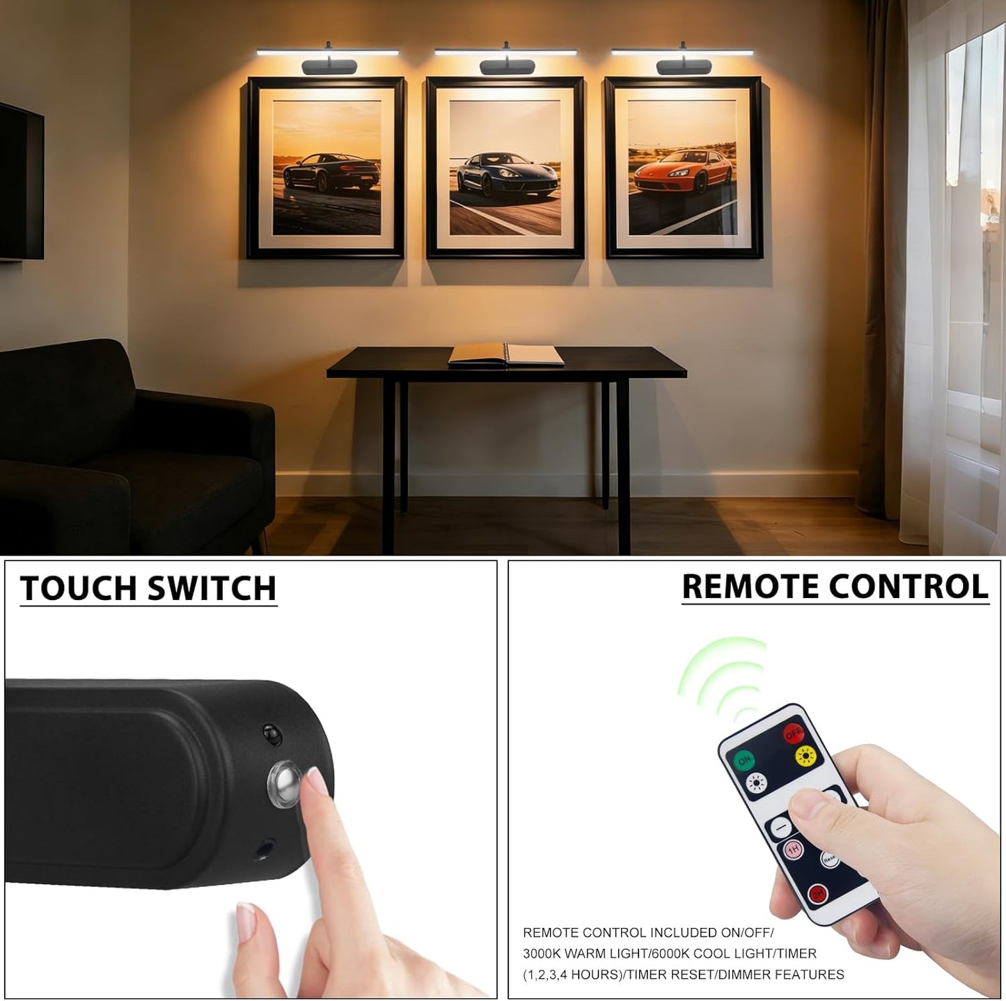 RAIFOOLLY 5000mAhBattery Dimmable 2PK Picture Light, Art Light for Paintings, Operated Wall Light, Remote Accent Light