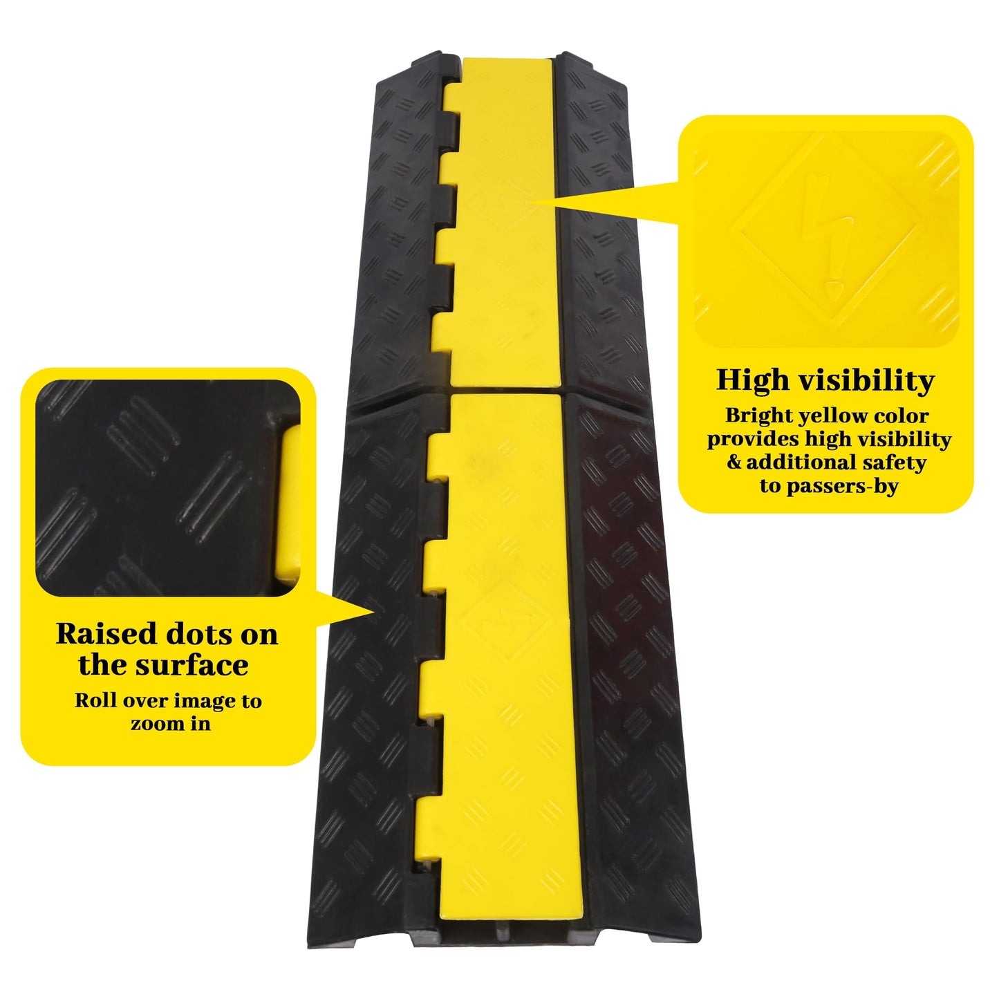 YELACK Rubber Cable Ramp Cable Protector Ramps Wire Hose Protective 2 Channel Traffic Rubber Plastic Cord Cover Speed Bump for Asphalt Concrete Gravel Driveway Outdoor, 3 Pack