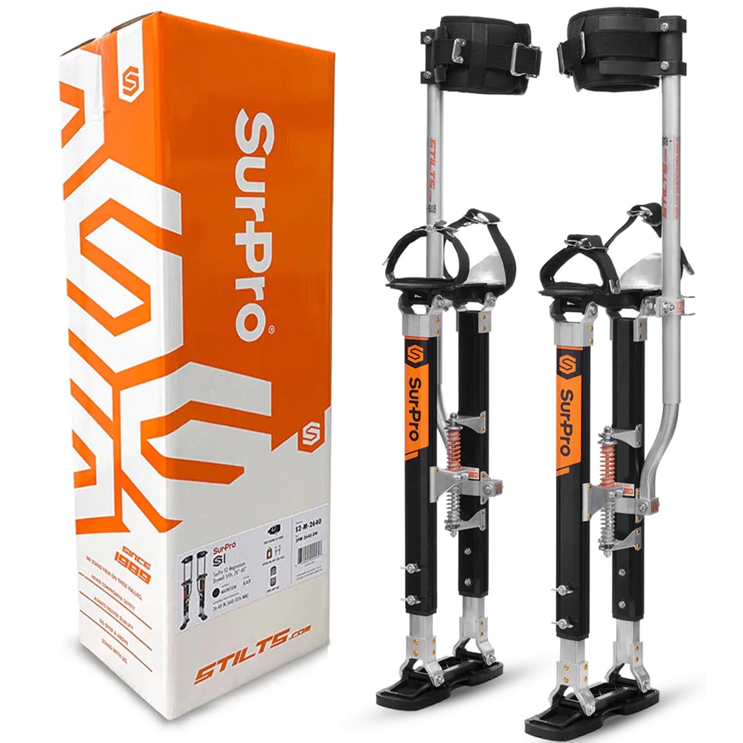 SurPro Single-Sided Magnesium Drywall Stilts, 16” - 24” Height, Interlock Enhanced Contractor-Grade Stilts (S1-M-1624) for Drywallers, Painters, Ceiling Work, Stilts Drywall