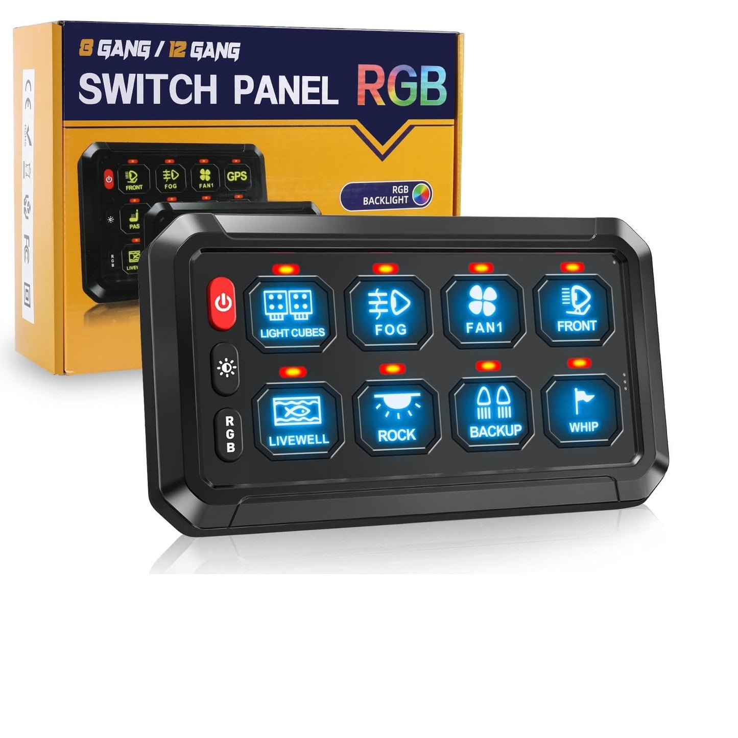 CO LIGHT 8 Gang Wireless Switch Panel Remote Control Range up to 165FT 5-Level Brightness Multifunction Built in Solid State Relay Switch Panel for Off-Road Truck SUV UTV RV