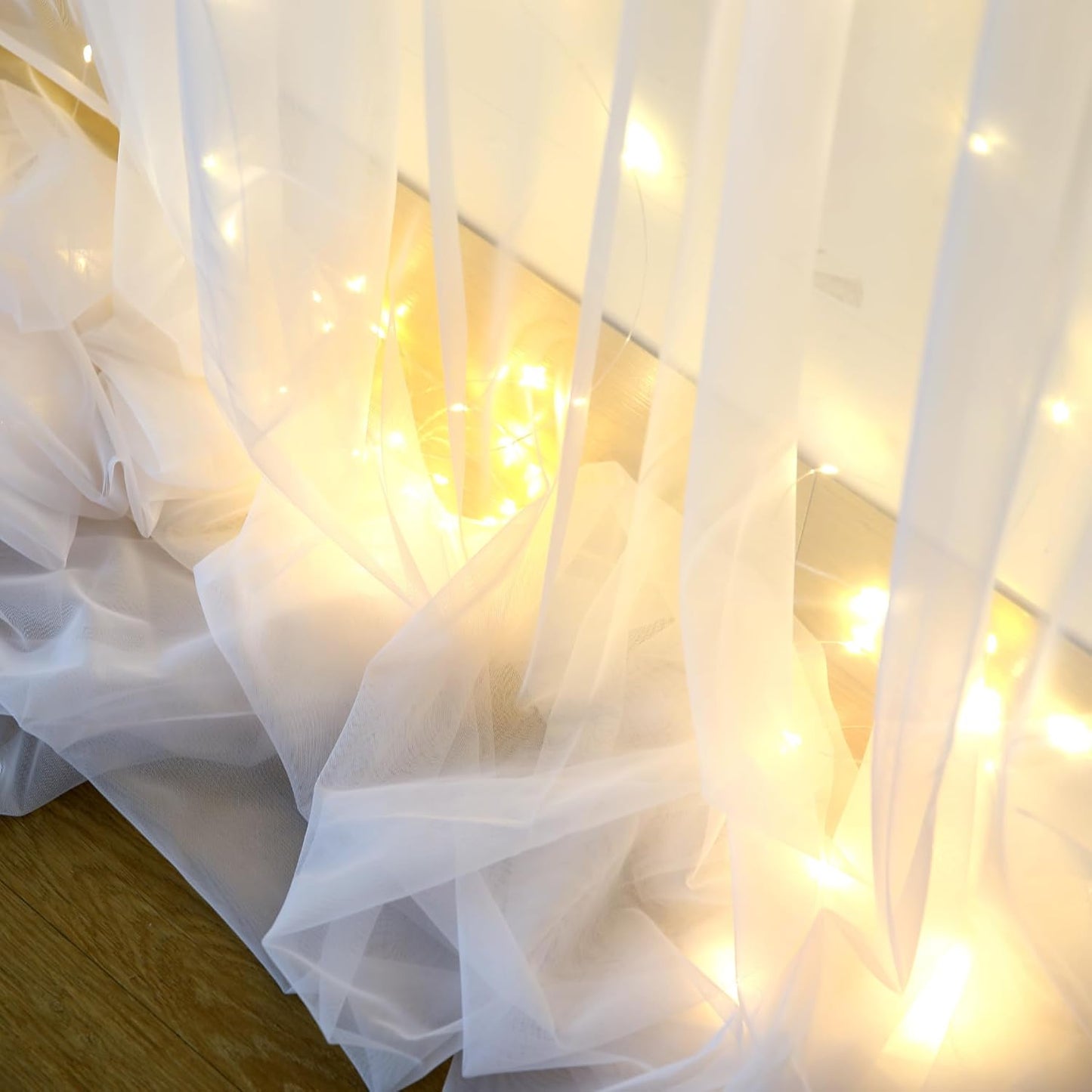 Suppromo 108ft Decorations(2 10ft8ft) White Tulle Backdrop Curtain with Lights String for Parites Sheer Backdrop