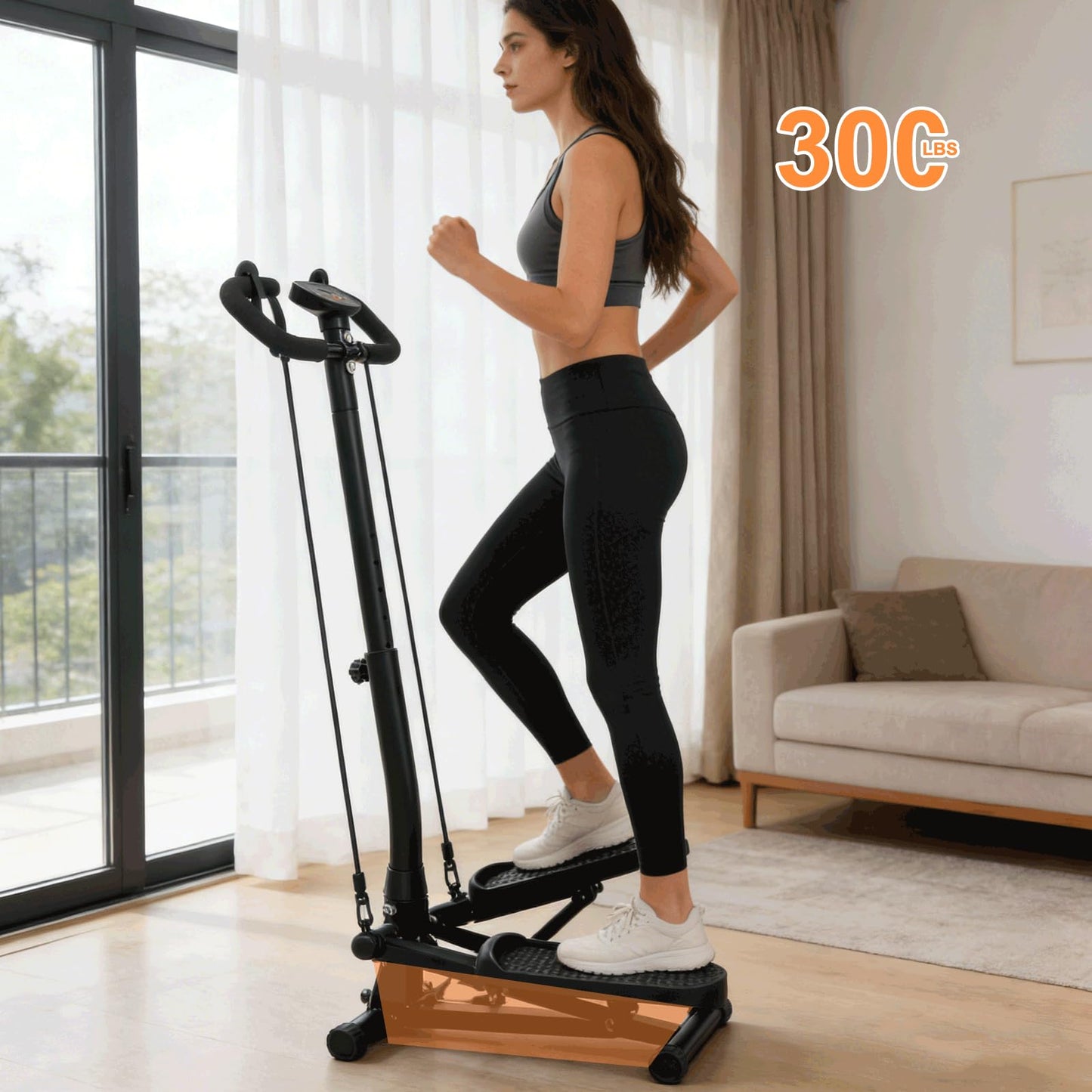 BeBecome Steppers for Exercise at Home, Twist Stair Stepper with Handlebar, Low Impact Fitness Step Machine with LCD Monitor, with Tension Band,Quiet Hydraulic Cardio Trainer for Indoor Workouts