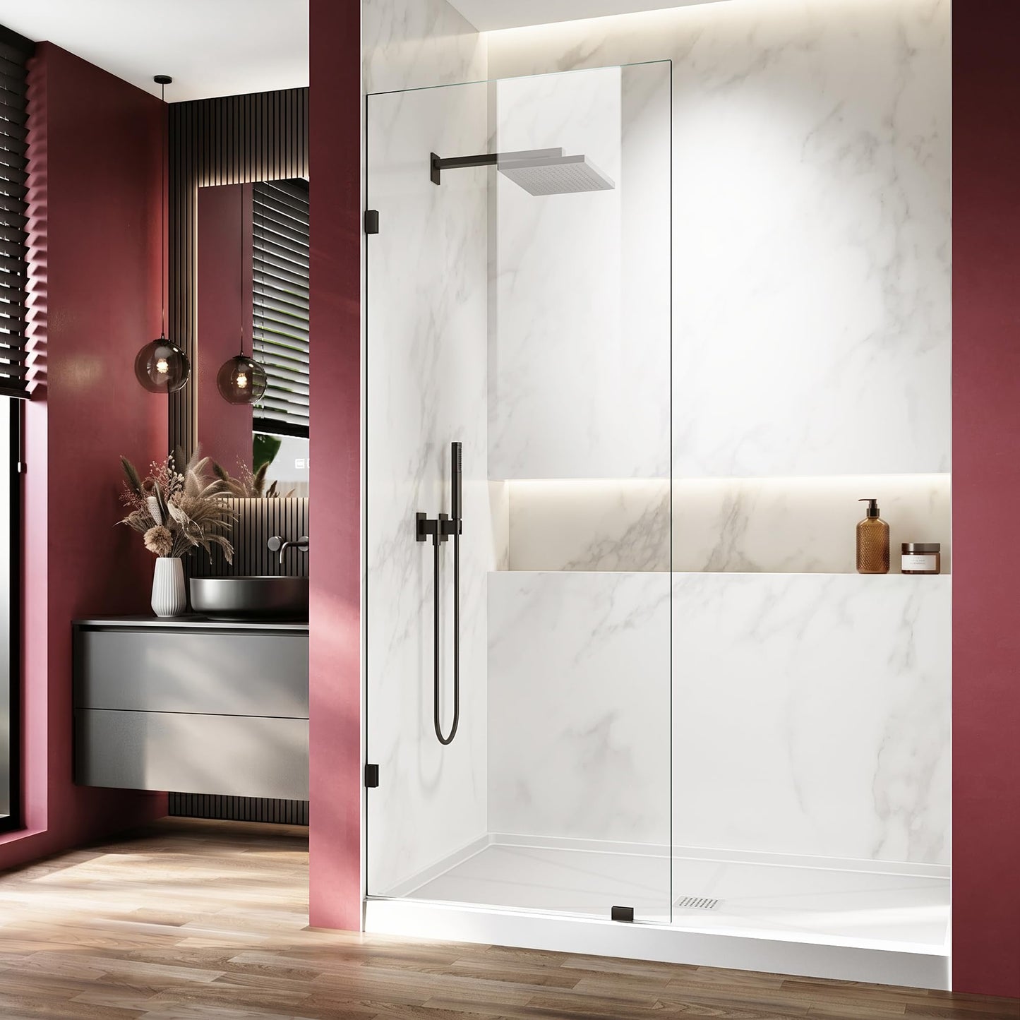 AquivaCoast Shower Door, 30.5"×78.75" Shower Glass Panel for Open Walk-in Bathroom, 3/8" (10mm) Clear Tempered Glass Shower Screen