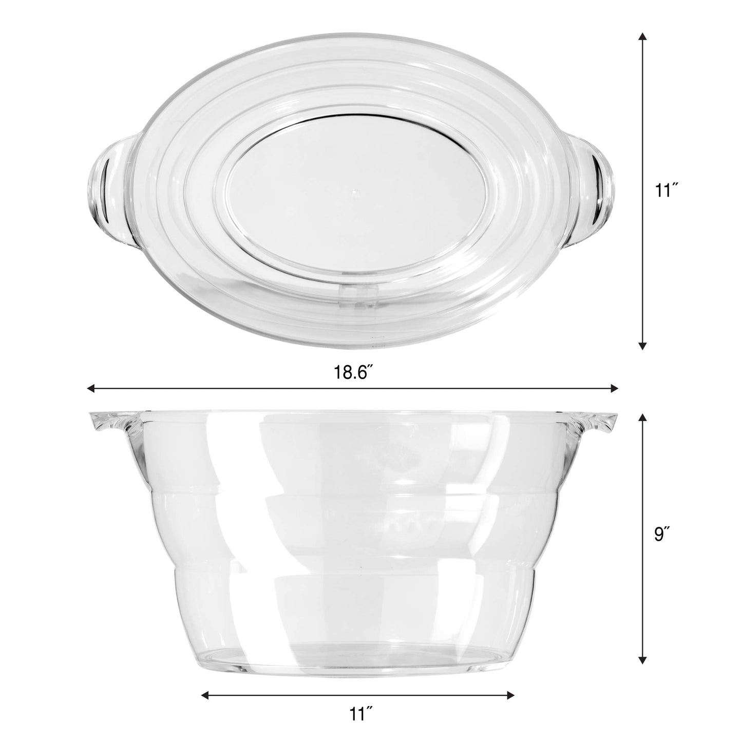 OGGI Acrylic Oval Party Tub - Clear Beverage Cooler w/Handles, Wine Cooler, Beer Chiller, Ideal Party Tubs for Drinks, Use Ice Tub for Indoor or Outdoor Bars, 18.5" x 11"