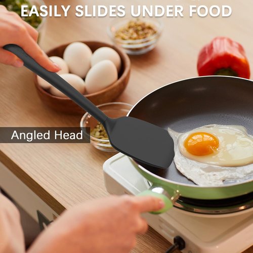 Coukre Silicone Spatula Set - High Heat Resistant, BPA Free, Solid & Slotted Turners (2 Pack, Pure Black)