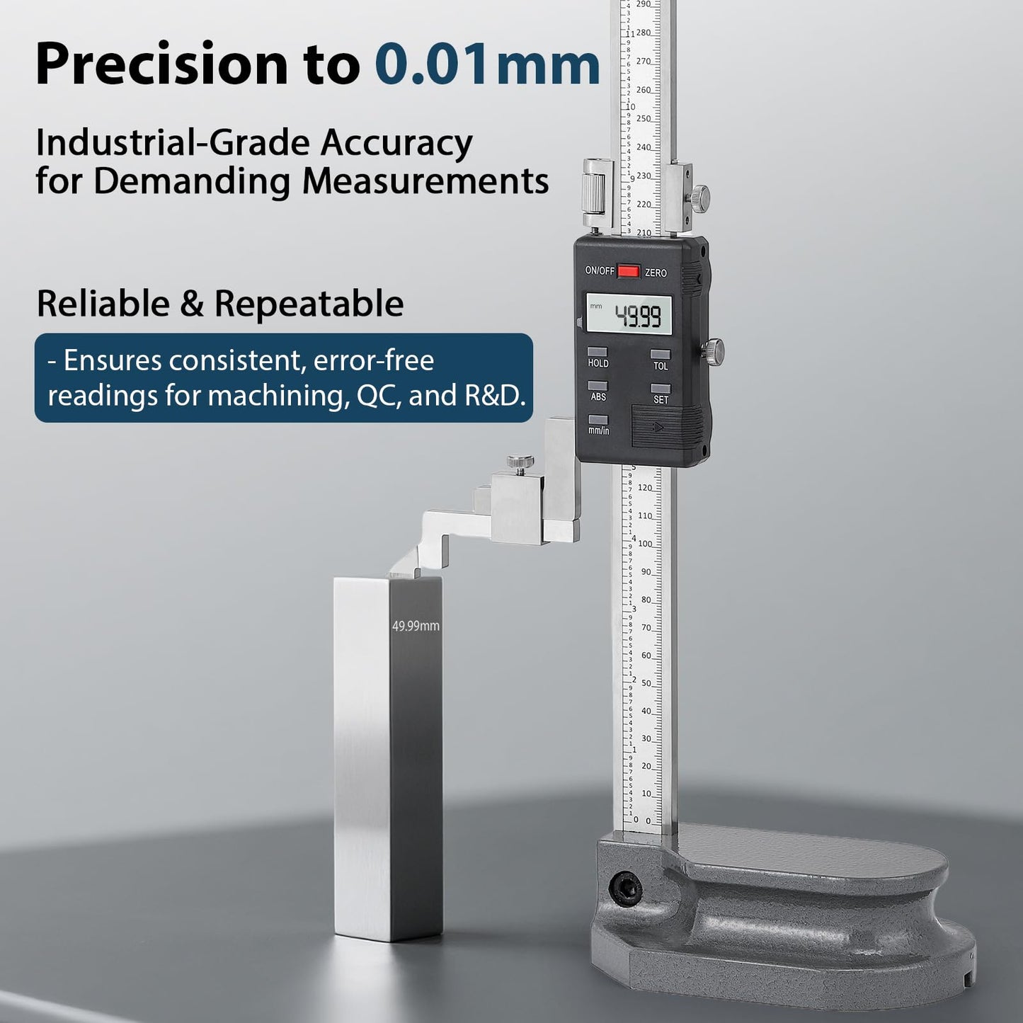 Mxmoonfree 12" (300mm) Digital Height Gauge, 0.0005" Resolution, Heavy-Duty Cast Iron Base with Micro-Adjustment, ABS/INC Modes, Includes Carrying Case & Batteries