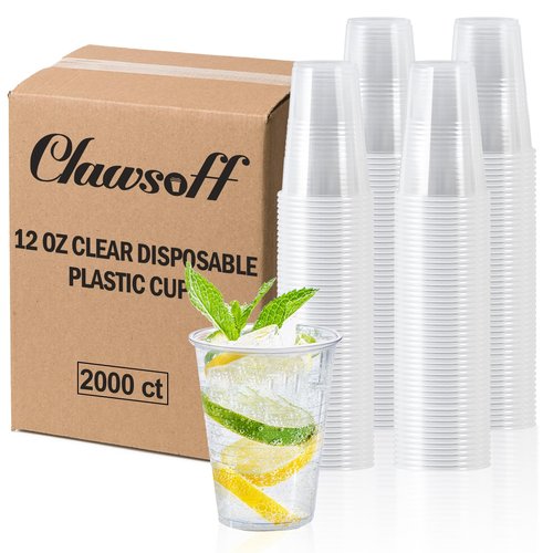 Clawsoff 2000 Pack 9 oz Clear Plastic Cups, 9 Ounce Disposable Drinking Cups for Party, Event, Picnic, Cold, Hot