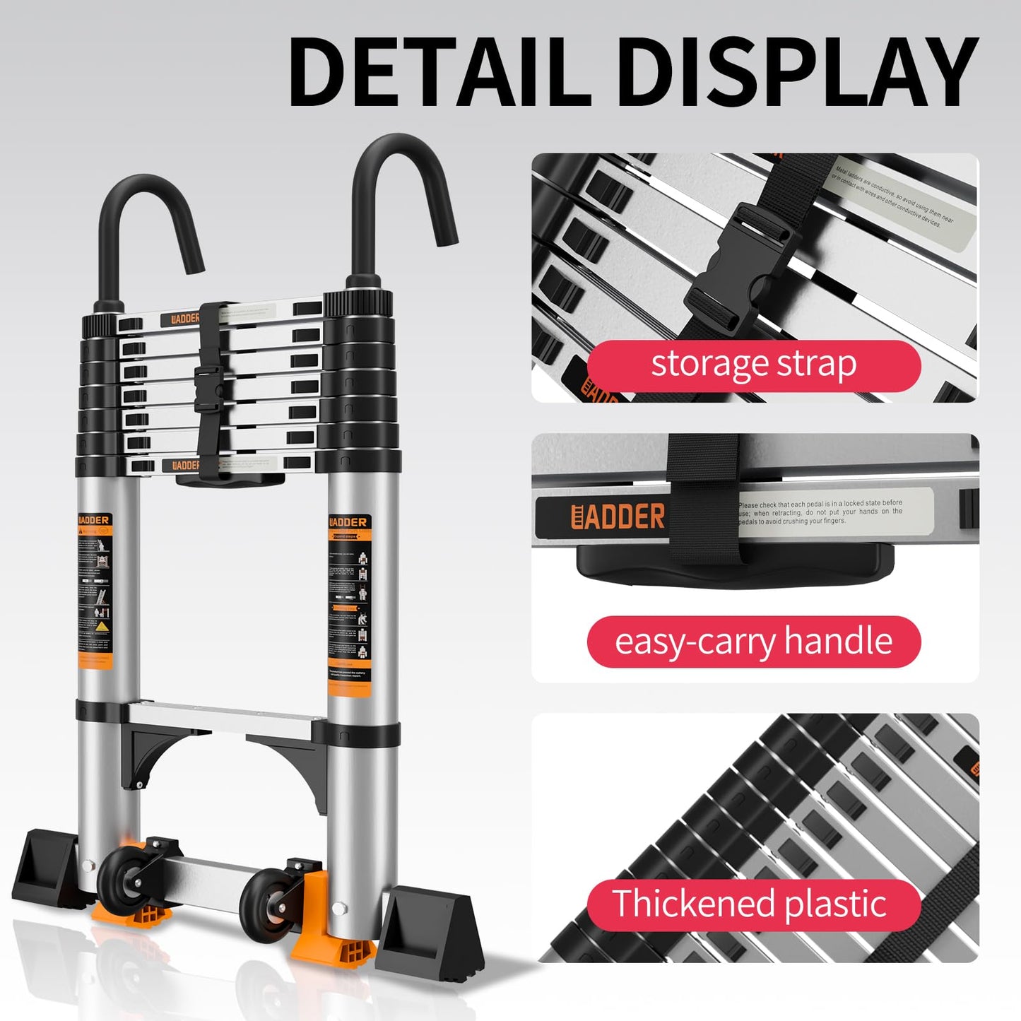 Telescoping Ladder,Aluminum Ladder with stabilizer bar,Lightweight Multi-Purpose Extension Ladder,Heavy Duty 330lbs Max Capacity,Collapsible for RV or Outdoor (19.5 FT)
