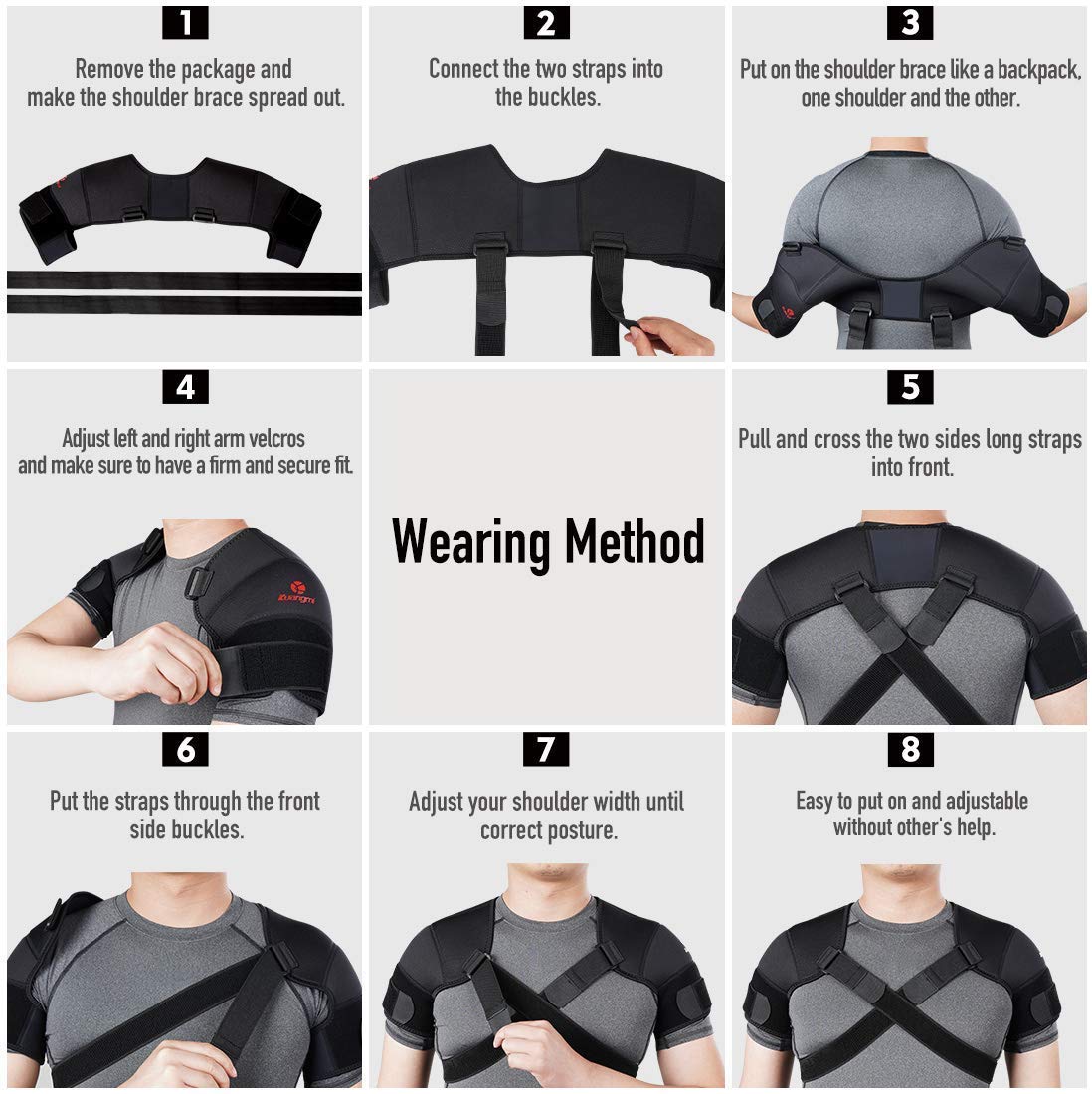 Kuangmi Double Shoulder Support Brace Strap Wrap Neoprene Protector,L