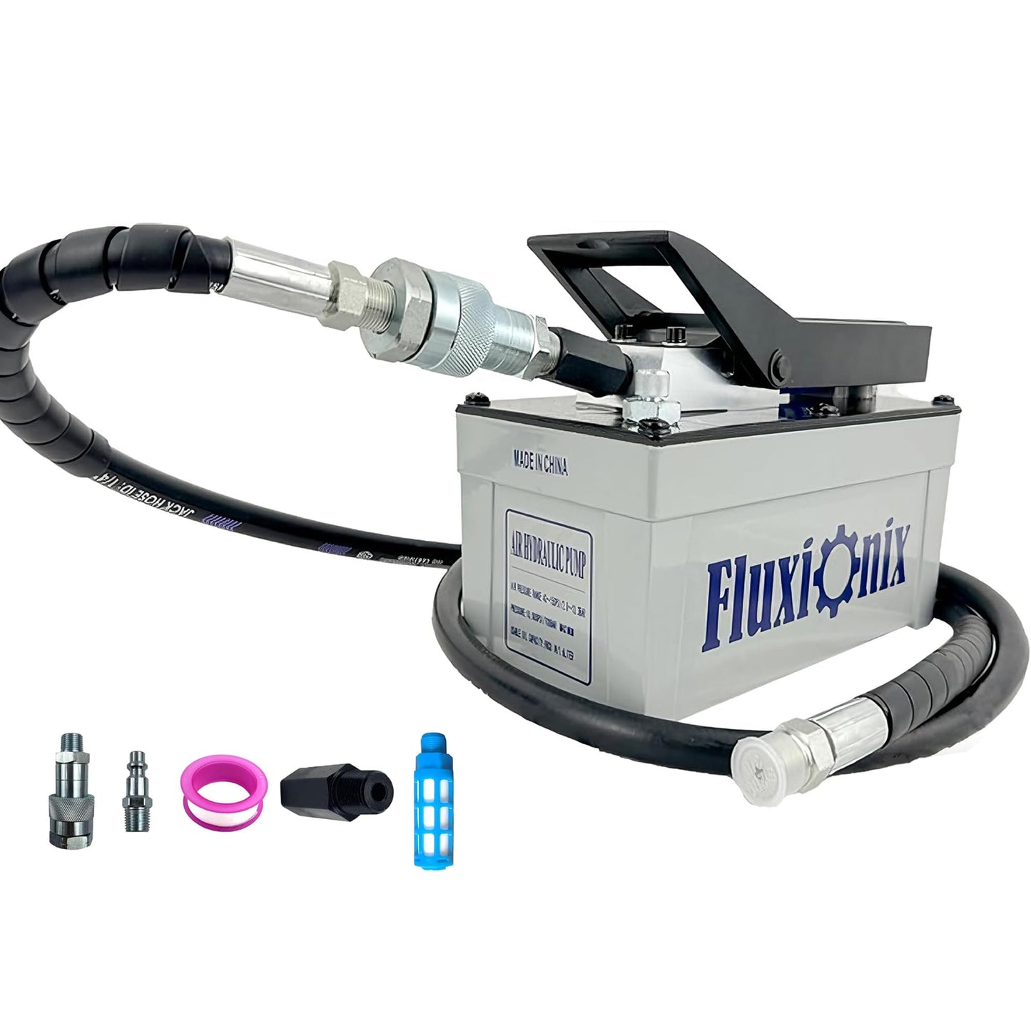 Air Hydraulic Pump 10,000 PSI, 1.7L Reservoir, NPT 1/4" Inlet, NPT 3/8" Oil Outlet,Hydraulic Pump Air Hydraulic Foot Pump with 6.6ft Pipe, Gray
