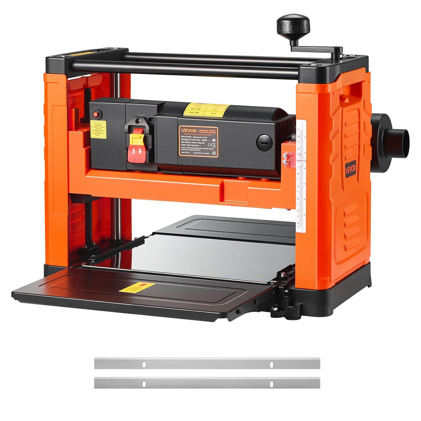 VEVOR Thickness Planer, Two-Blade, 13-Inch Width Worktable Power Benchtop Planer, 1800W 23500 RPM Powerful Motor, Dual Rollers, Over Protection, Single Speed Woodworking, for Hard & Soft Wood Material