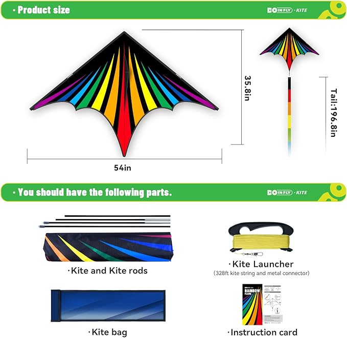 Delta Rainbow Kite - Colorful & Easy to Fly-Outdoor Kite for Kids & Adults - Ideal for Family Fun for Beach Trip ＆ Park Activities(Flaming Delta Kite)