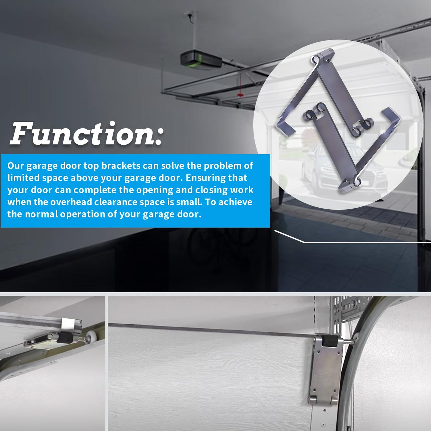 XTPTFABS 2Pcs Low Headroom Garage Door Top Brackets Compatible with Standard 12" or 15" Radius Track(for Standard Elevator Doors with Very Small Gaps)