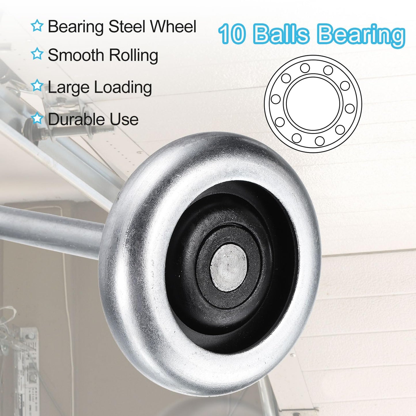 uxcell 2pcs 2.76" Zinc-Plated Steel Garage Door Rollers for 3" Garage Track, 7" Long Stem Quiet Garage Door Wheels, 10 Ball Bearings, Silver
