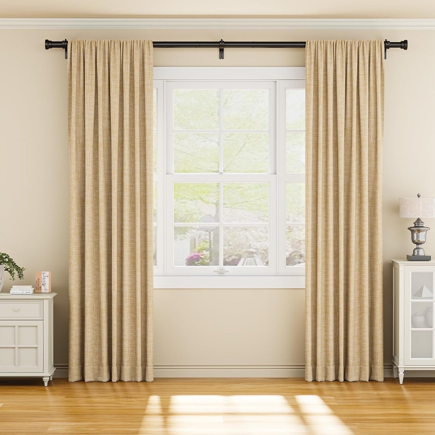 YaFex Curtain Rods - Heavy Duty 1 Inch Adjustable Window Treatment Rods | 32-118 Inch, Black Finish