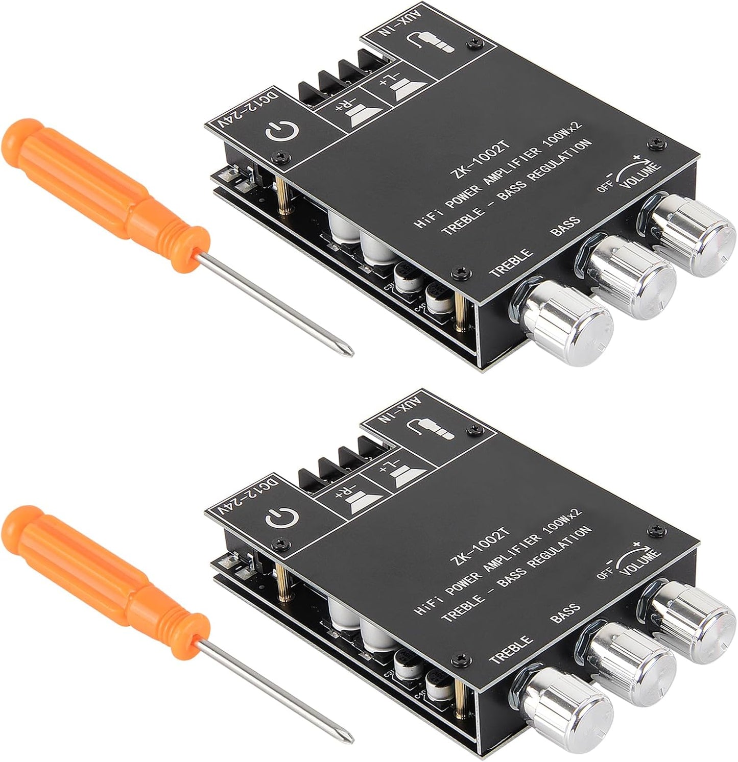 AITRIP 2PCS ZK-1002T 2.0CH 100W*2 9-24V Bluetooth Amplifier Board Mini Audio AMP with Treble and Bass Control, BT