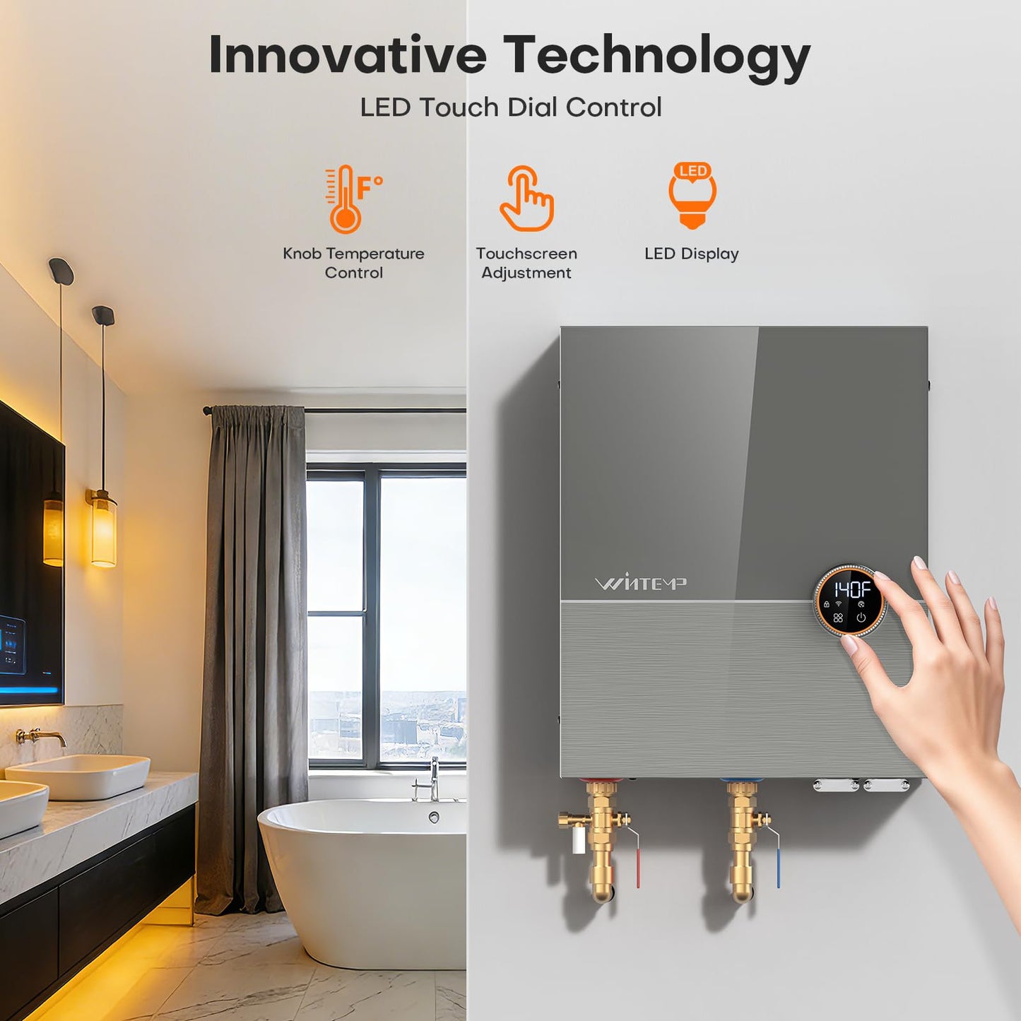 Wintemp 27kW Tankless Water Heater Electric 240V, Whole House On Demand Hot Water, Automatically Maintains Water Temperature, Up to 6.5 GPM, WiFi Control, ETL Eertified, Eco, WM27V Plus
