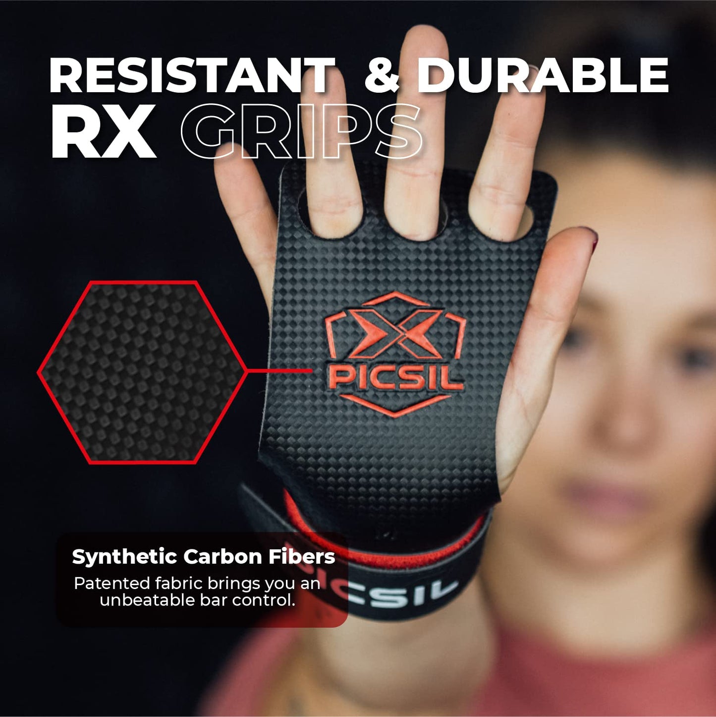 PICSIL RX Grips for Cross Training and Gymnastics, Carbon Fibre Material, Use with Magnesium, Grip on All Surfaces and Bars, Designed for All Athletes