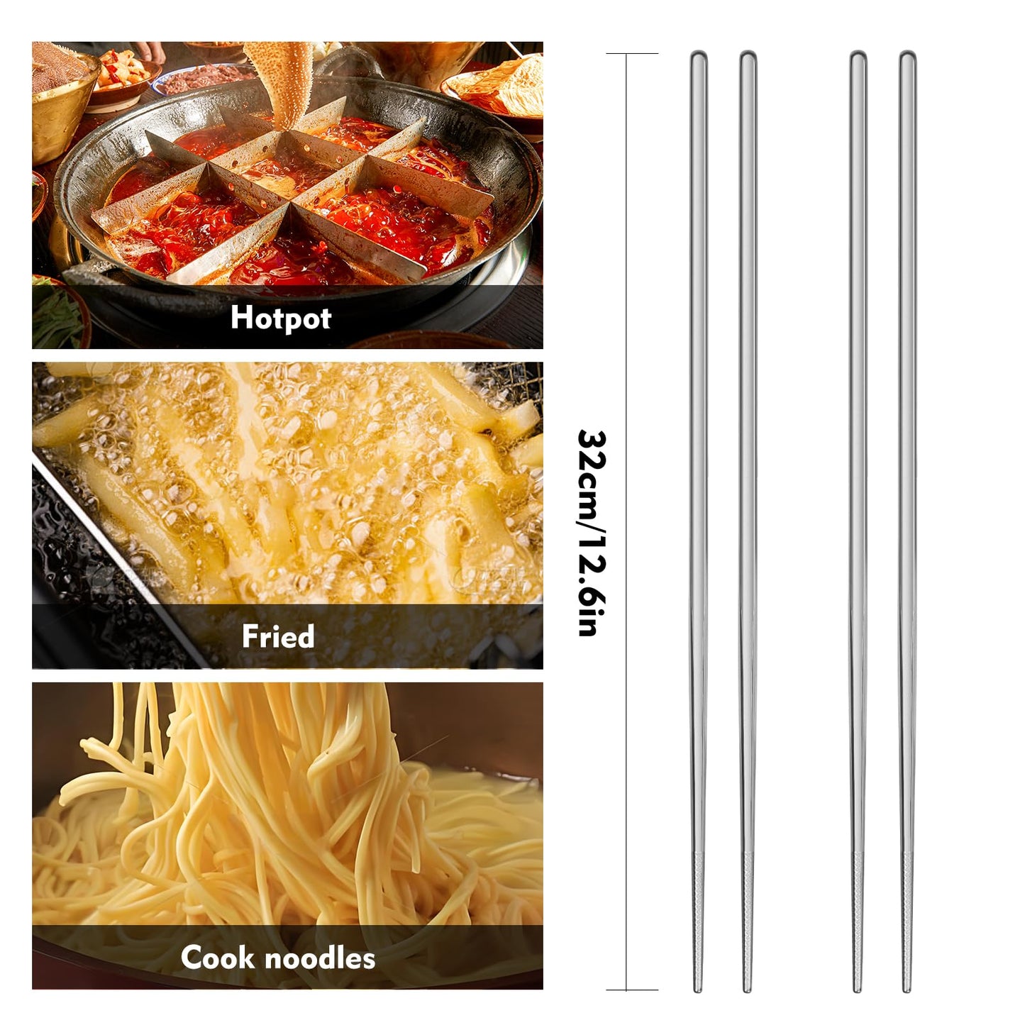 Pure Titanium Cooking Chopsticks, Extra Long 12.6 Inches - Reusable Hot Pot, Stir Fry and Pasta Kitchen Utensils -washer Safe (2 Pairs)
