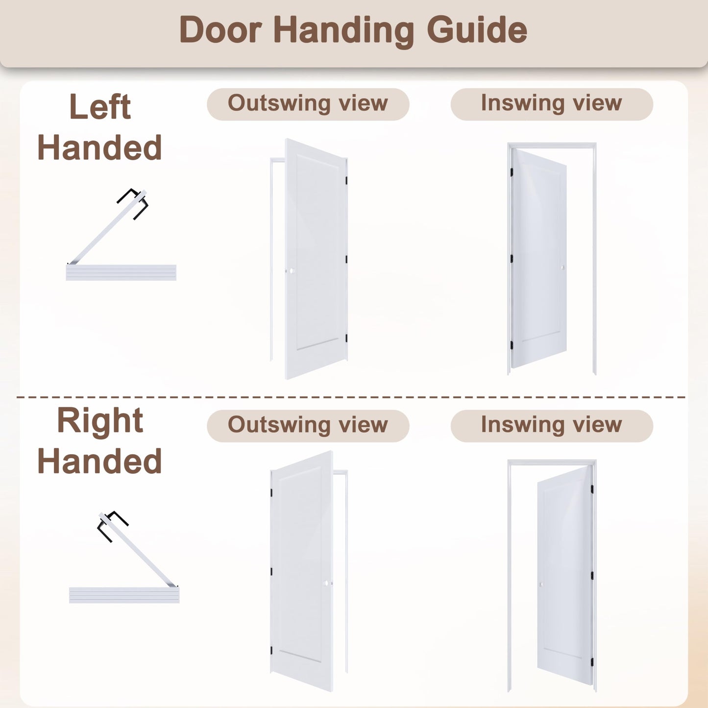 JUBEST 32"x80" Left-Hand Prehung Interior Door with Knock Down Jamb Kit & Matte Black Hinges, 1-Panel White Primed Hollow Core Molded Door Slab with Bore & Hinge Cutout, Durable & Sturdy, No Handle