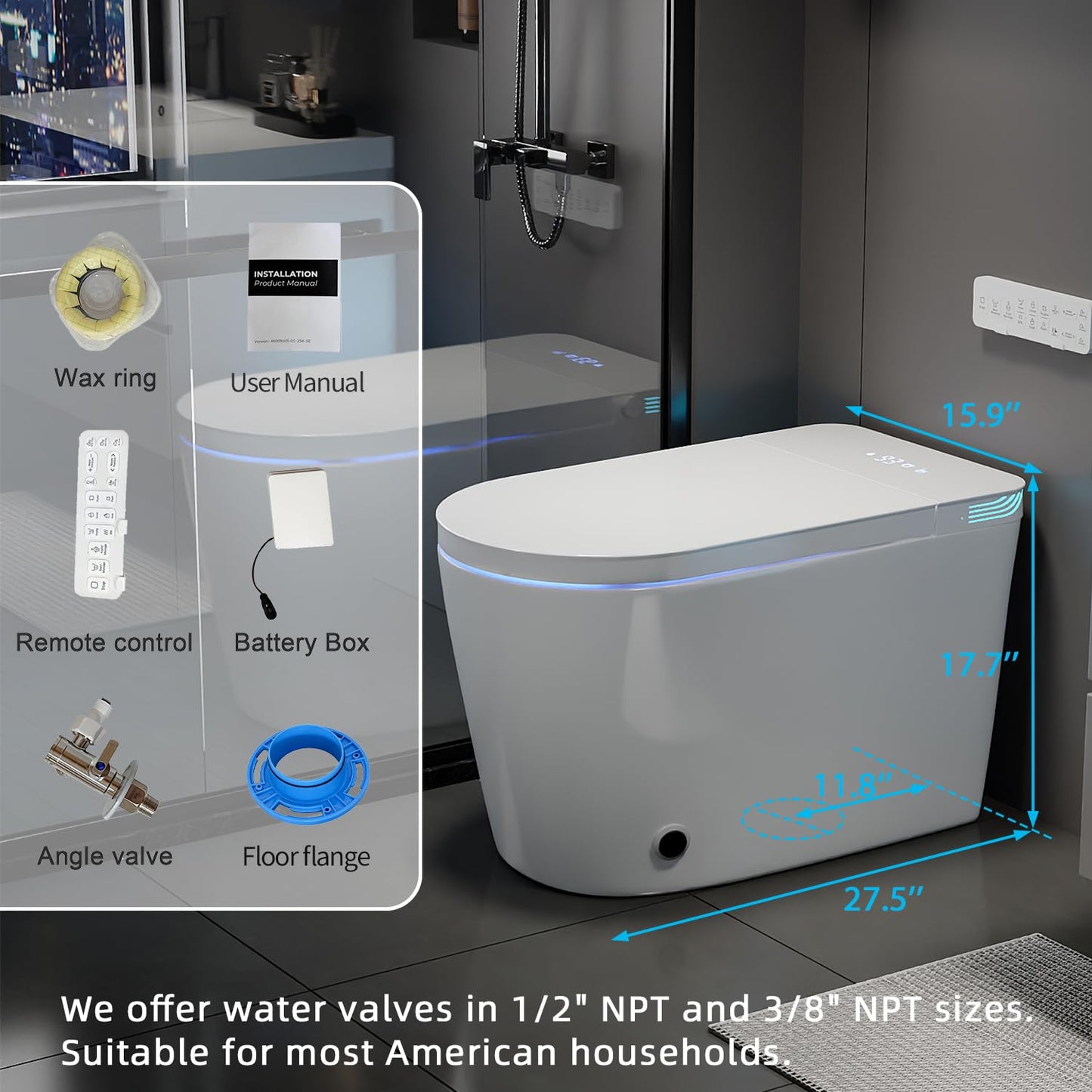 TOTTE Smart Toilet with Bidet Built-in, Auto Open/Close Lid, Auto Power 1000g MaP Flush, 1.28 GPF, One Piece Elongated Toilet with Instant Warm Water & Warm Air Dryer, Built-in Aroma