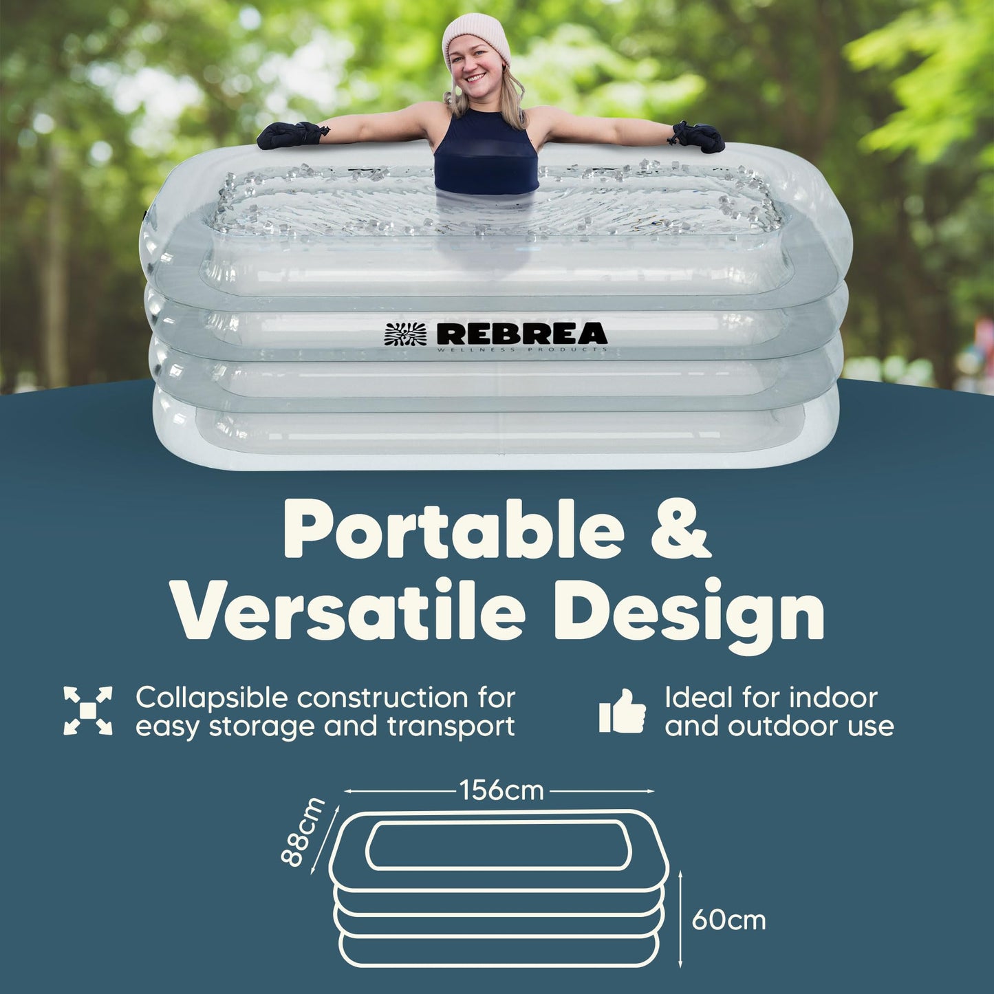 Rebrea Inflatable Ice Bath Tub -XL Clear See Through - Ice Plunge Tub for Cold Water Therapy - Portable Cold Plunge Tub - Indoor & Outdoor - Inflatable Tub for Adults - Ice Tub for Athletes - Cold Tub