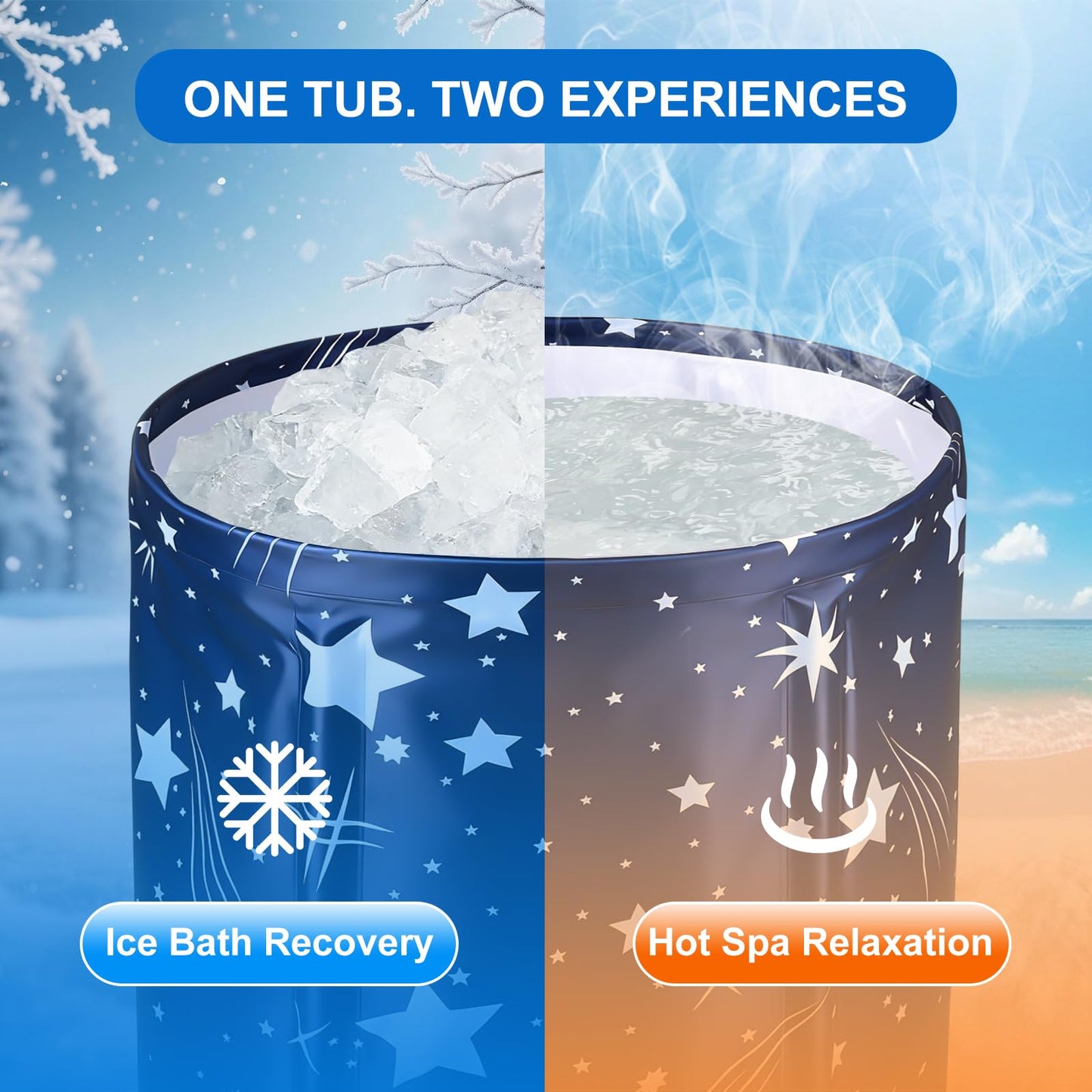 STARBRILLIANT Portable Foldable Bathtub, Collapsible Adult Bath Tub for Hot SPA and Ice Bath, Space-Saving Storage, Durable PVC Material (Starry Sky B, 27inch)