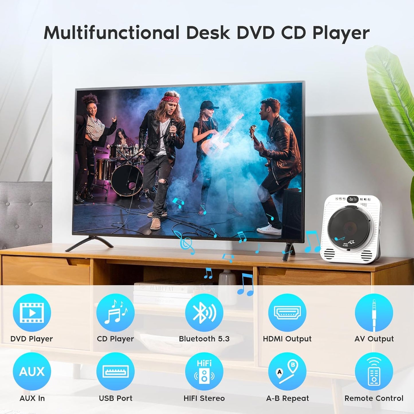 Ceihoit 1080P Mini CD DVD Player for TV Bluetooth CD/DVD Player with HDMI AV Cables, Built-in Speakers, USB & AUX