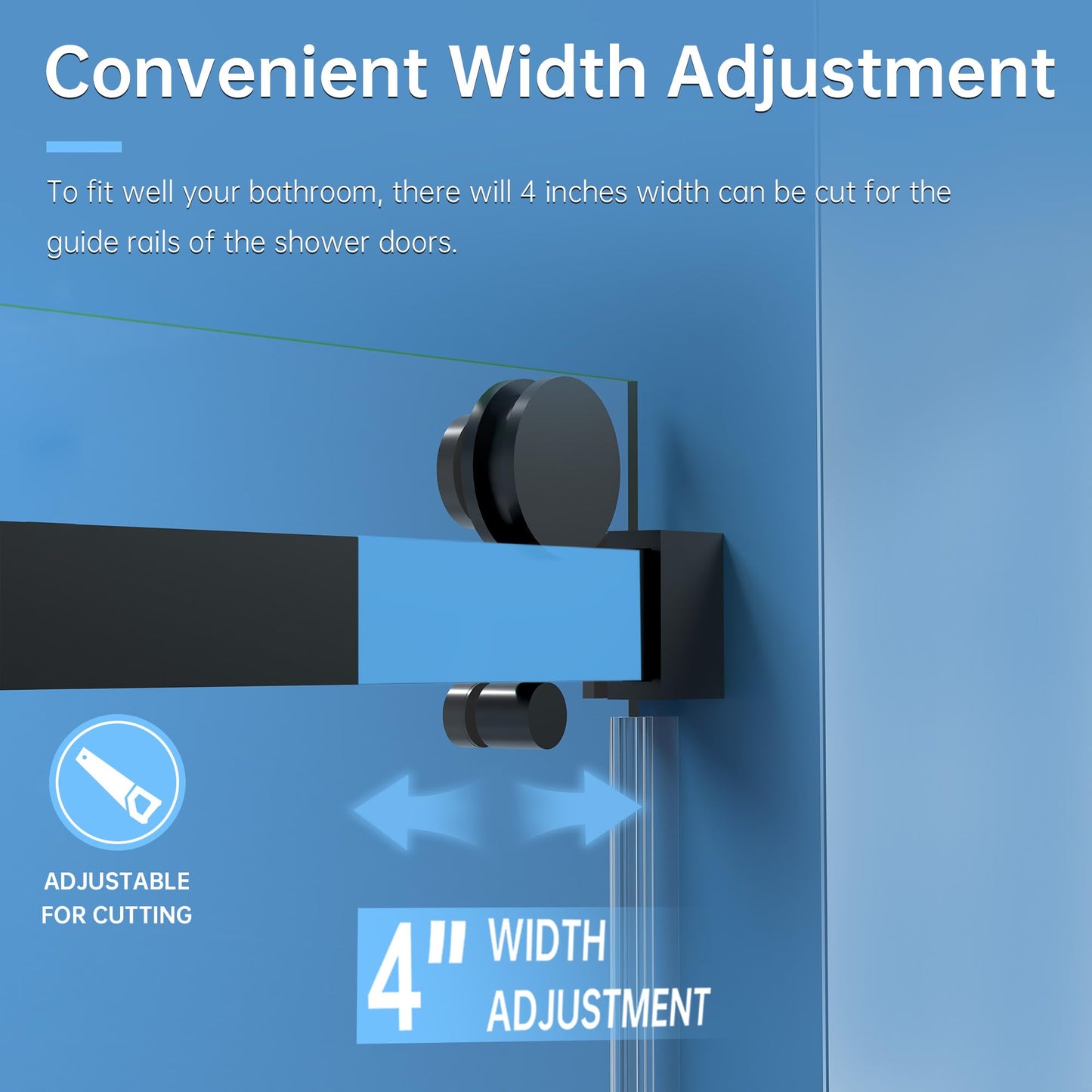 56-60" W × 76" H Frameless Shower Door, 1/4" (6mm) Tempered Glass, Sliding Glass Shower Door with Explosion-Proof Film Nano Coating, Stainless Steel Hardware, Matte Black