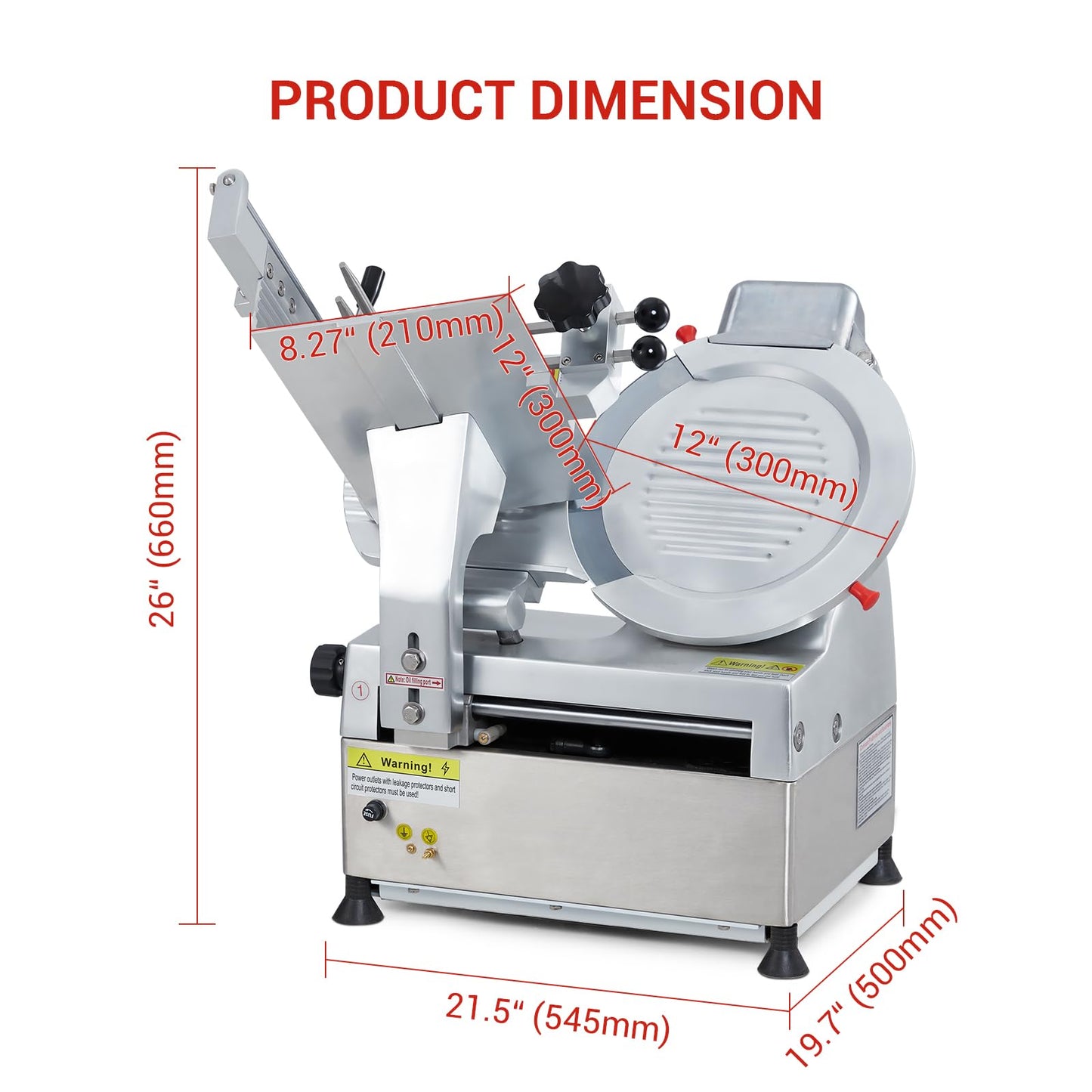 Commercial Meat Slicer with 12.6" Carbon Steel Blade, 550W Automatic Meat Slicer Machine, Professional Double-motor Food Cutter with Adjustable Thickness From 0 to 15mm for Commercial Use, Low Noise