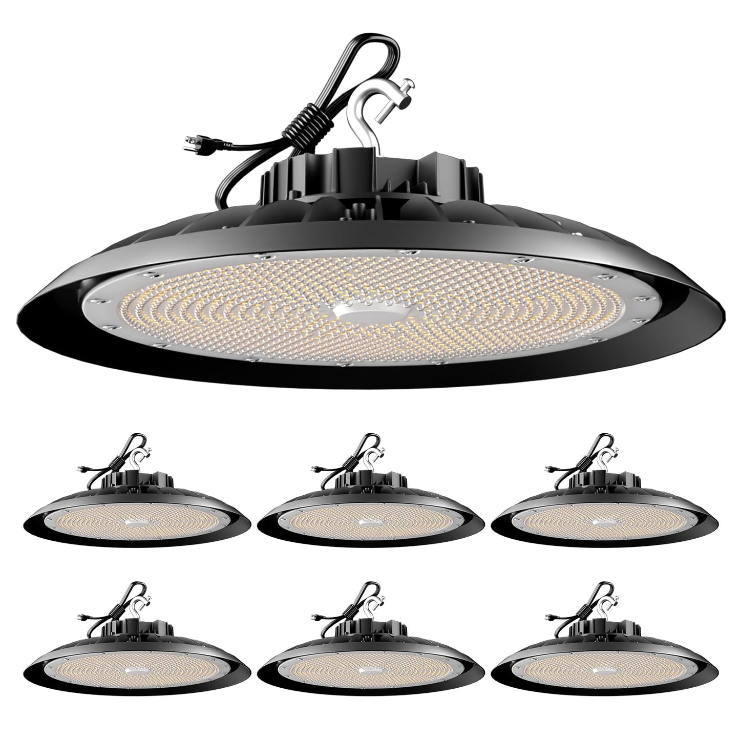 Lightdot 250W High Bay LED Light 37500lm Commercial Bay Lighting 5000K AC100-277V UFO LED High Bay Shop Light for 30-60FT Height Warehouse,Workshop, Garage & Barn,Plug & Play -6Pack