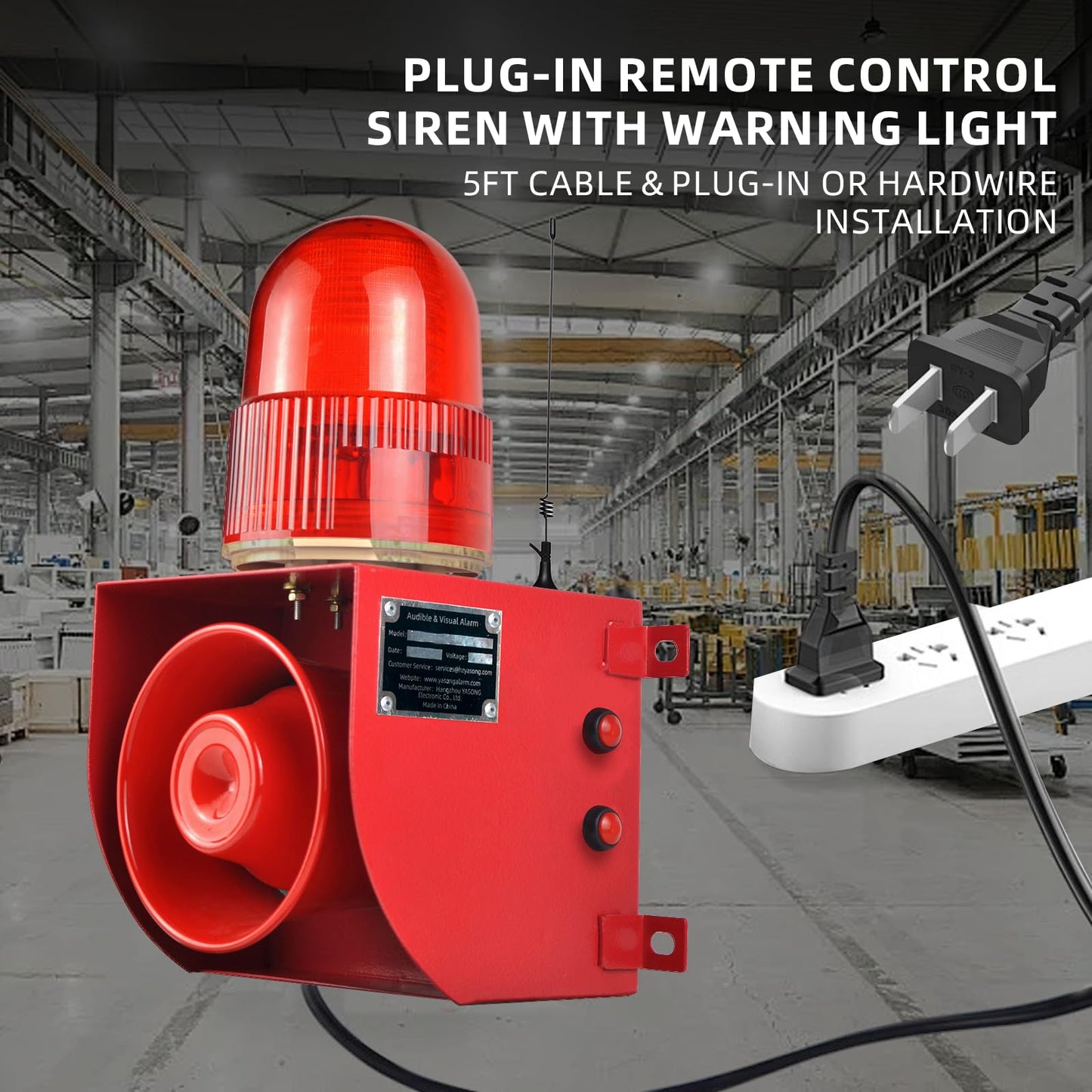 Y DIANS S Outdoor Alarm Siren Wireless Adjustable Volume and Tone IP65 Strobe Light Emergency Security Sirens with 120dB Horn 1.24mile Control for Building Industry Warehouse AC110-120V SLA-01HY-2000