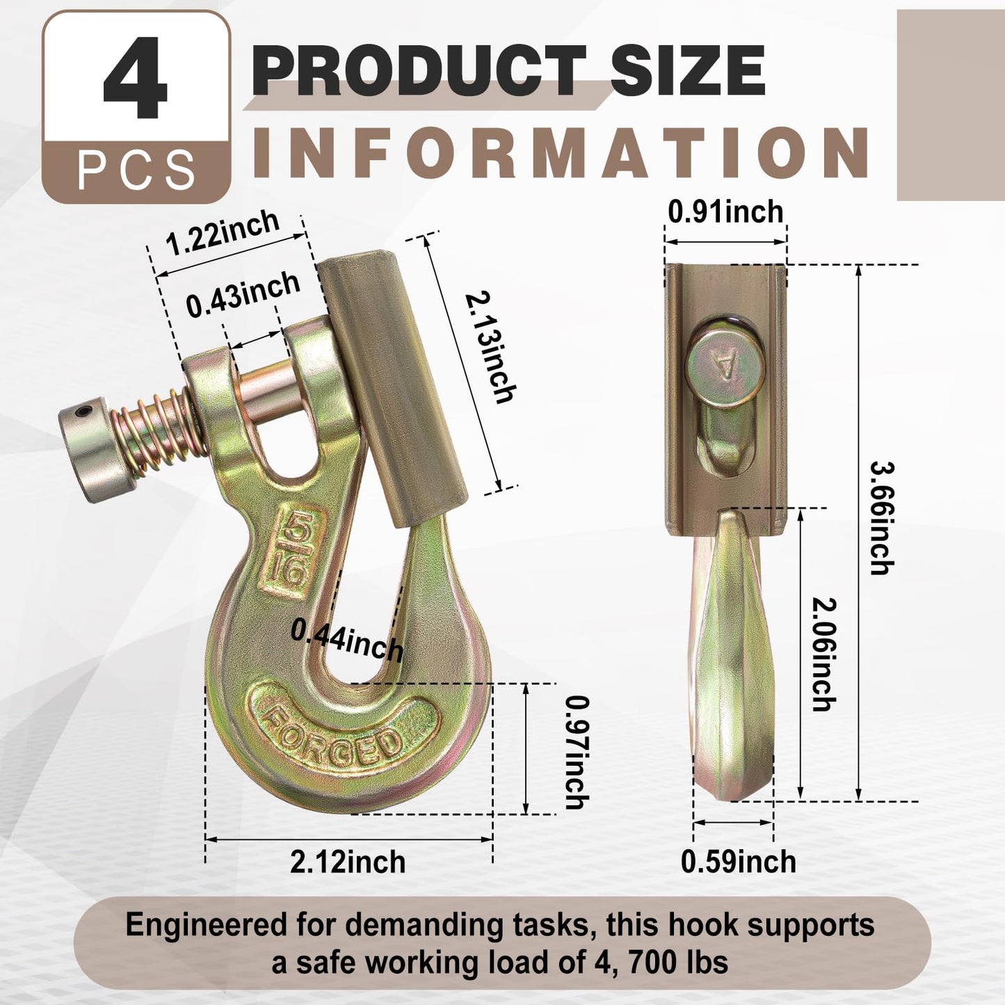 Otoolling 4 Pcs 5/16" Pin Lock Clevis Grab Hook with Latch Slip Hook G70 Steel Forged Safety Latch 4, 700lbs Capacity for Towing Trailer Winch Logging Transport Truck