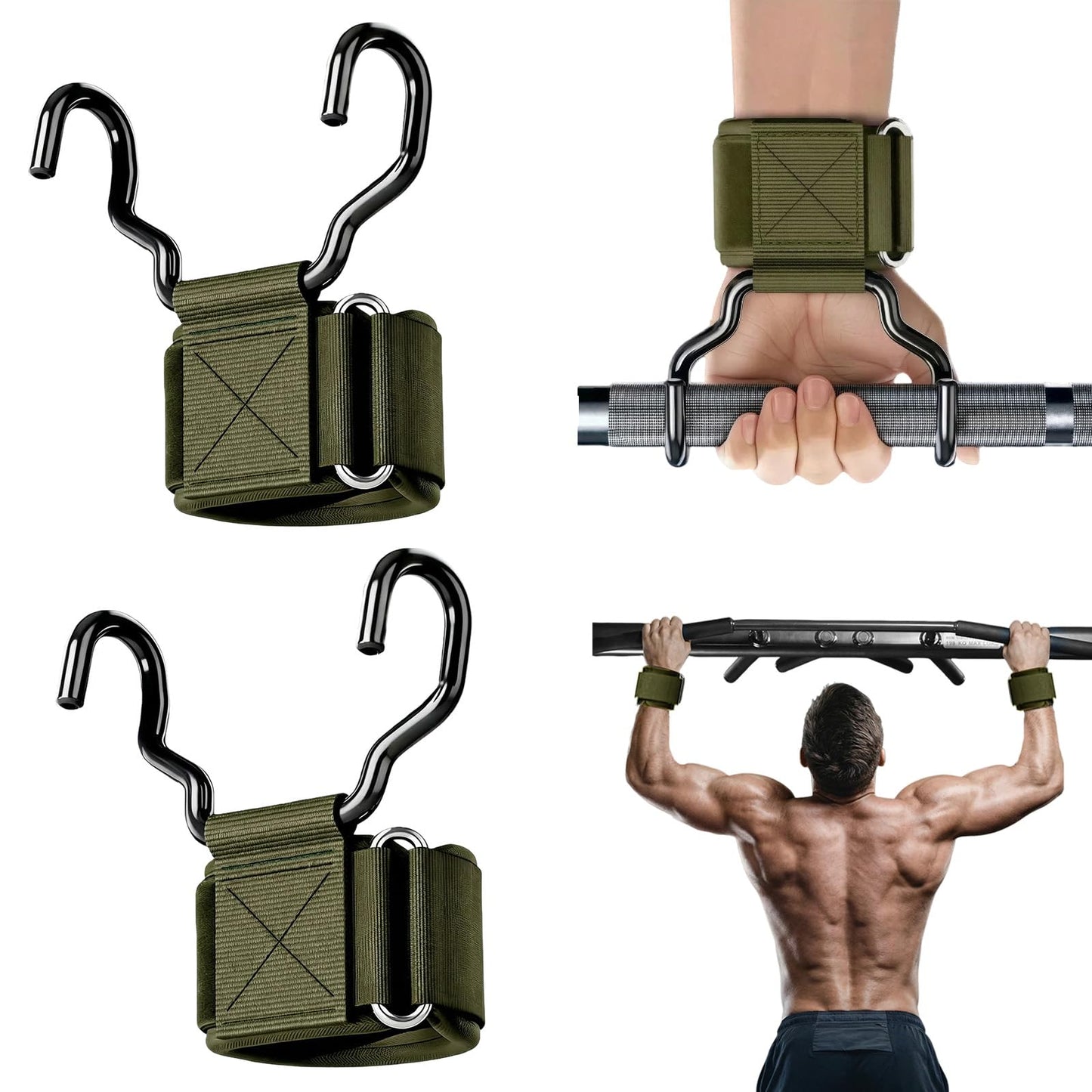 SPGOITRY Weight Lifting Hooks, Upgrade Weightlifting Grip Hooks, Heavy Duty Lifting Wrist Straps for Pull-Ups, Strength Training and Deadlifts, Wrist Strap Hook for Men and Women