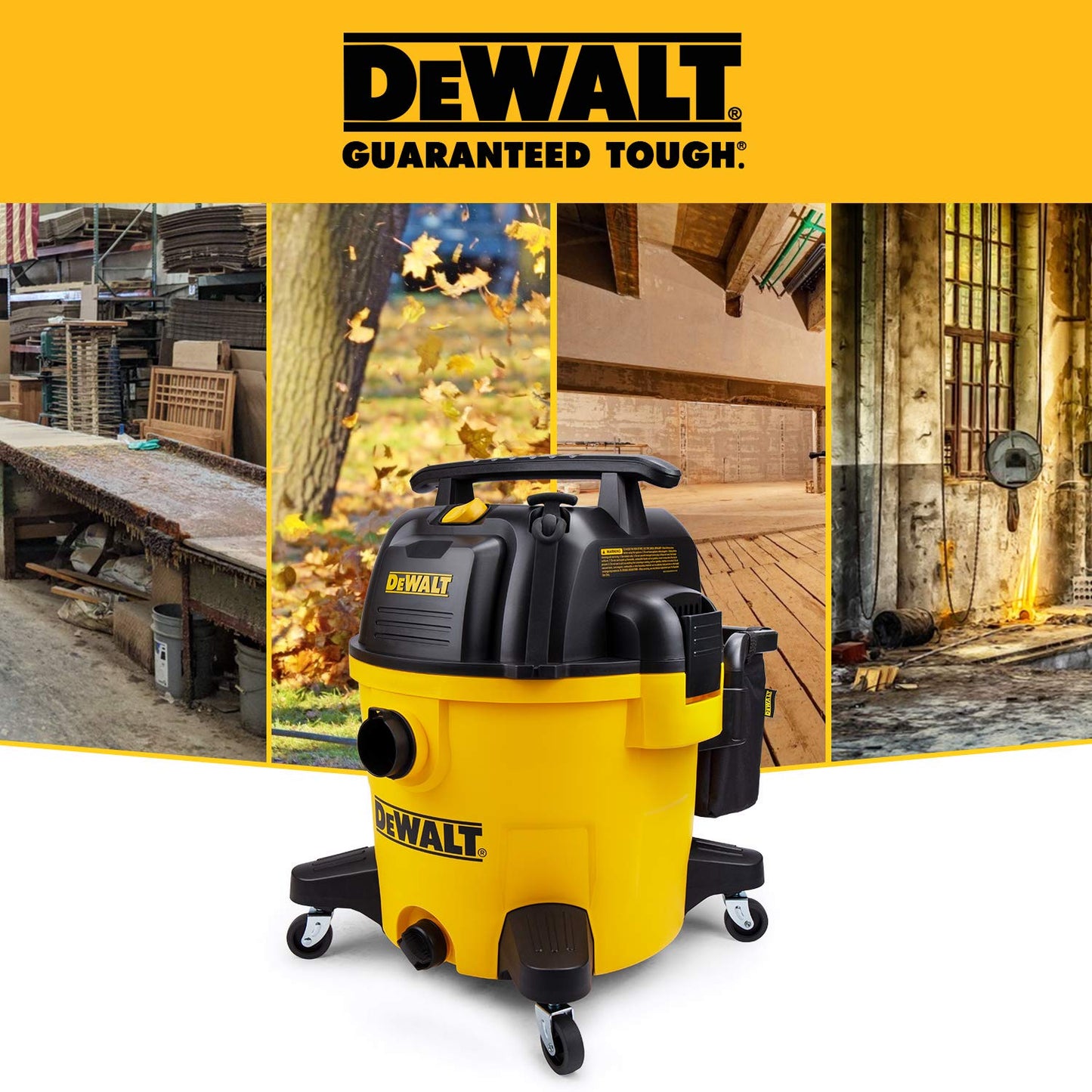 DEWALT 10 Gallon Poly Wet Dry Vacuum, 5.5 HP Shop Vacuum 120V 90 CFM for Jobsite, Work Shop, Comerical Area, Garage/Warehouse etc, 10 Ft Cord Model DXV10P