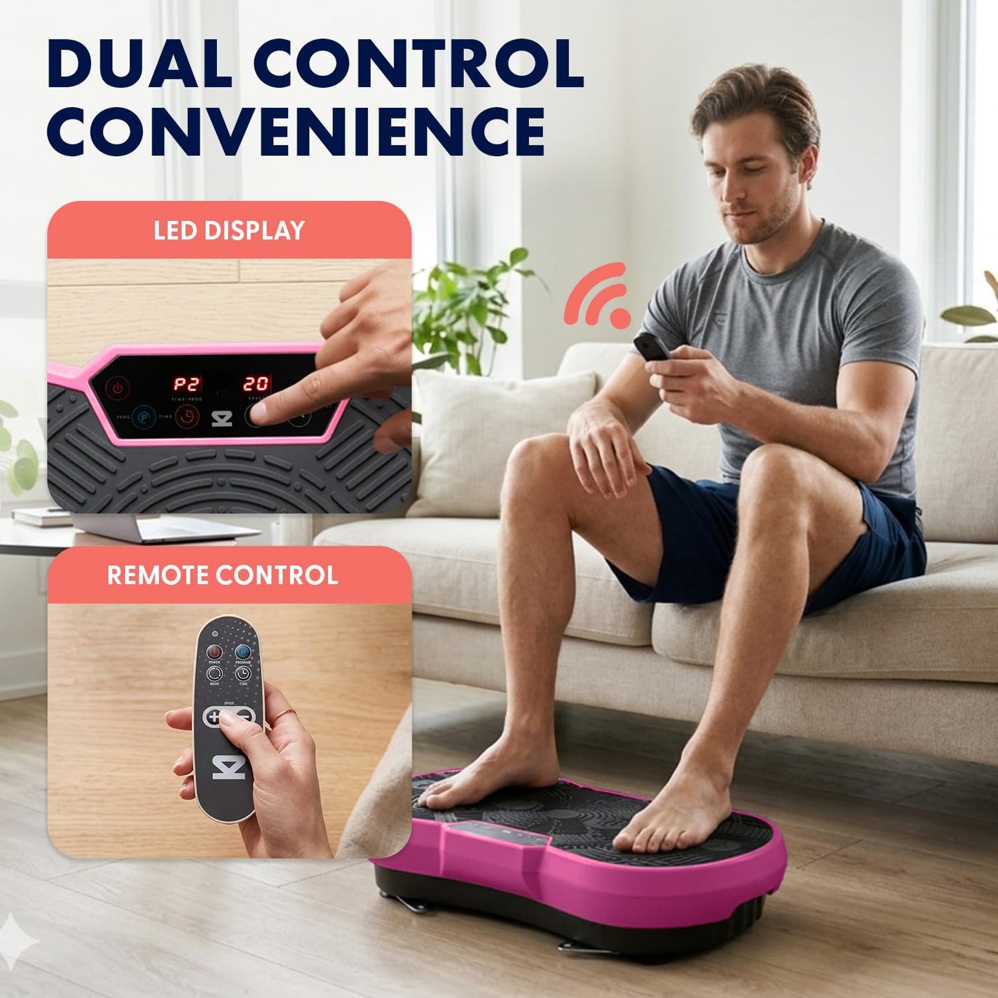 SQUATZ Vibration Plate Exercise Machine | Low-Impact Full Body Vibrator Plate with 99 Speed Levels & 9 Preset Programs | Resistance Bands & Remote Included | 265 lb Capacity | For Home & Office | Pink