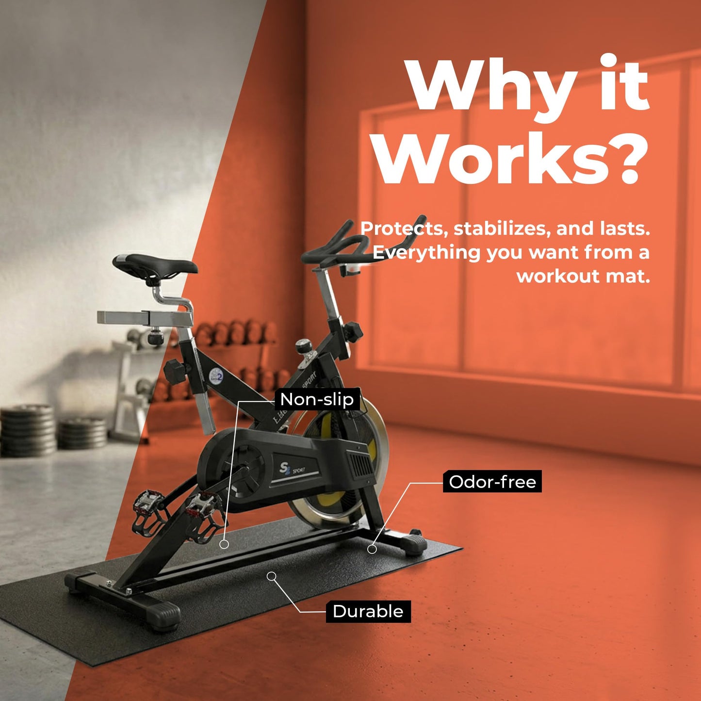 Supermats Heavy Duty Equipment Mat 20GS Made in U.S.A. for Indoor Cycles Exercise Upright Bikes and Steppers (2 Feet x 3 Feet 10 In) (24-Inch x 46-Inch) (60.96 cm x 116.84 cm) , Black