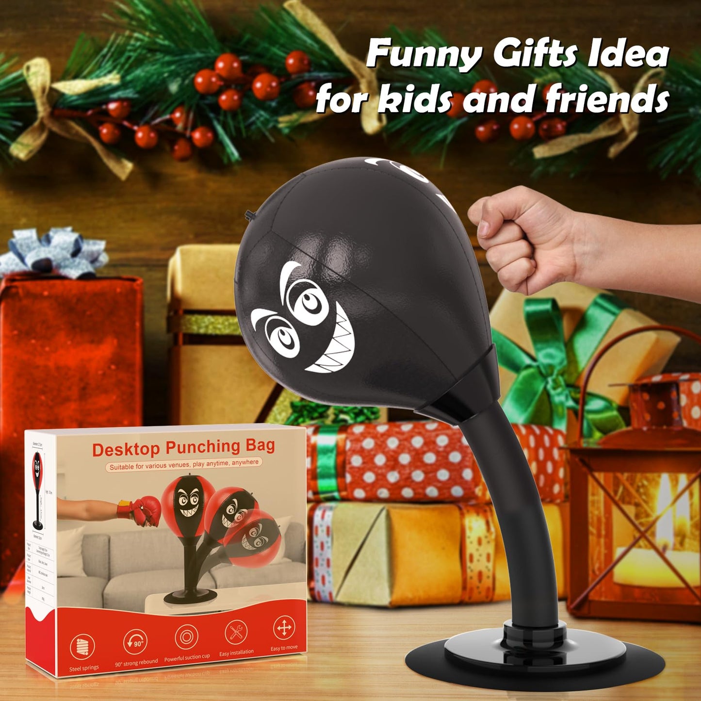 HZG Desktop Punching Bag, Stress Buster with Suction Cup for Office Table and Counters, Heavy Duty Stress Relief Ball, Desk Boxing Punch Ball, Funny Toys Punching Bag for Kids Coworkers and Friends