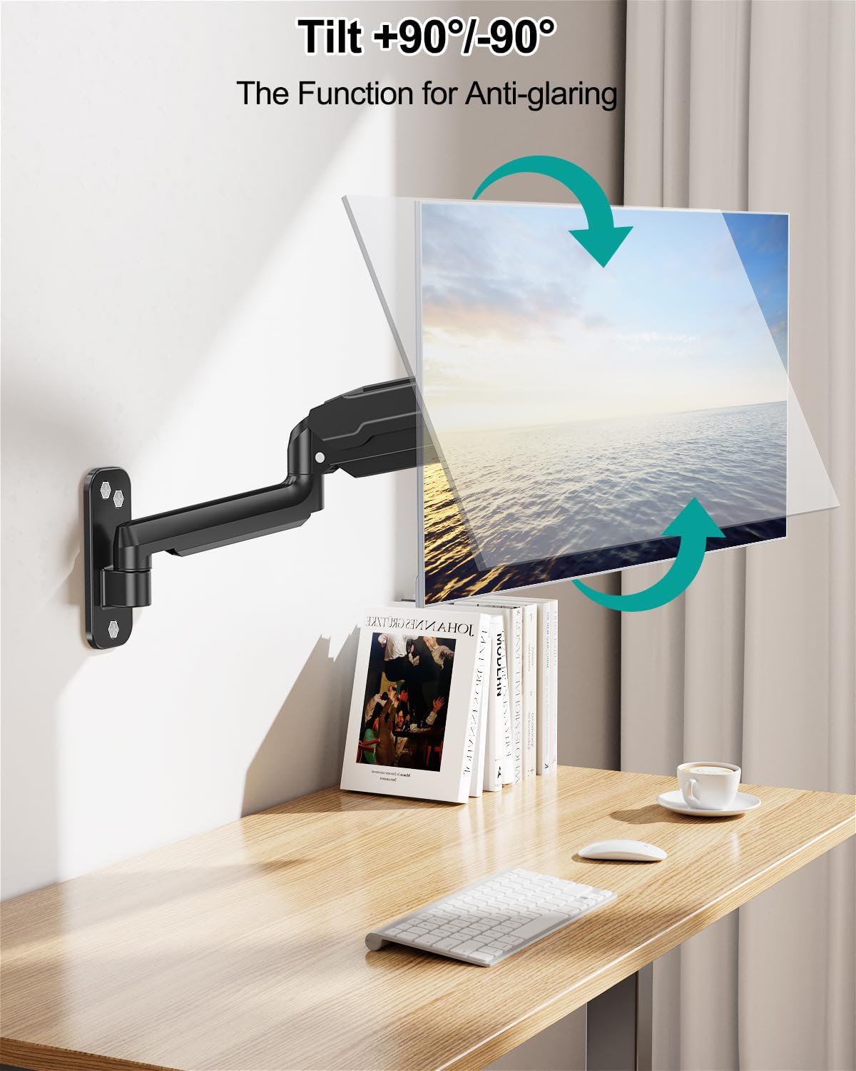 LIFTGO 32 Inch 19.8lbs, 75x75, 100x100, Wall Mount Monitor Arm for Max Computer Screens, Height Adjustable Single