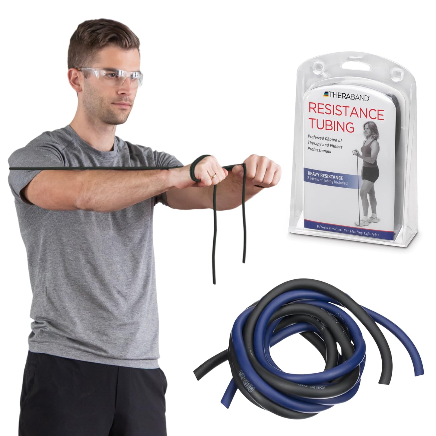 THERABAND Resistance Tubes, Advanced Set, Blue & Black, 5 ft Latex Tubing, Home or Clinic Use, Cut-to-Fit, Color-Coded Resistance Bands for Upper & Lower Body Workouts