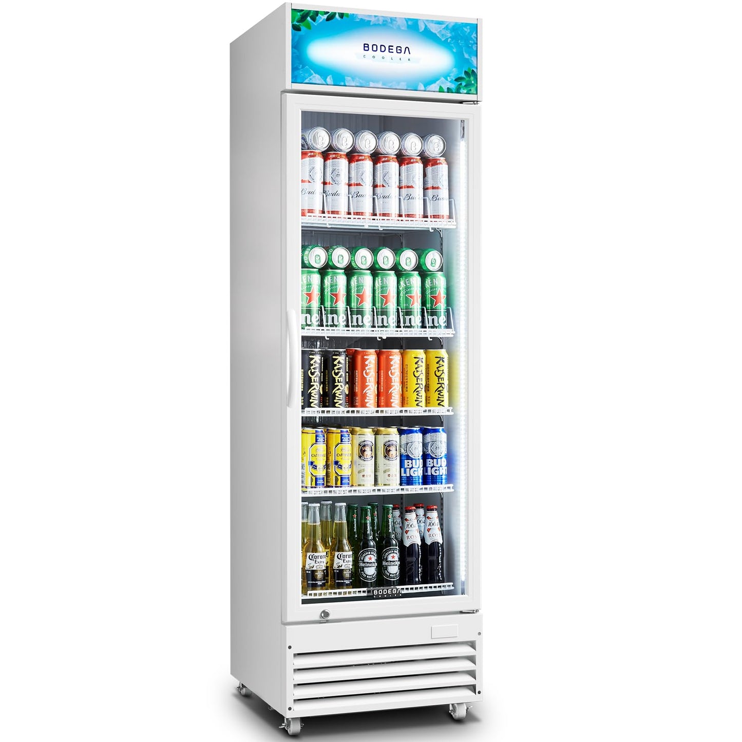 BODEGA BODEGACOOLER Commercial Beverage Refrigerator with Glass Door,12.5 Cu.Ft Drink Refrigerator,Upright Large Display Merchandiser Beverage Bar Cooler Hold Beer,Soda Drinks,Wine with LED Light Box