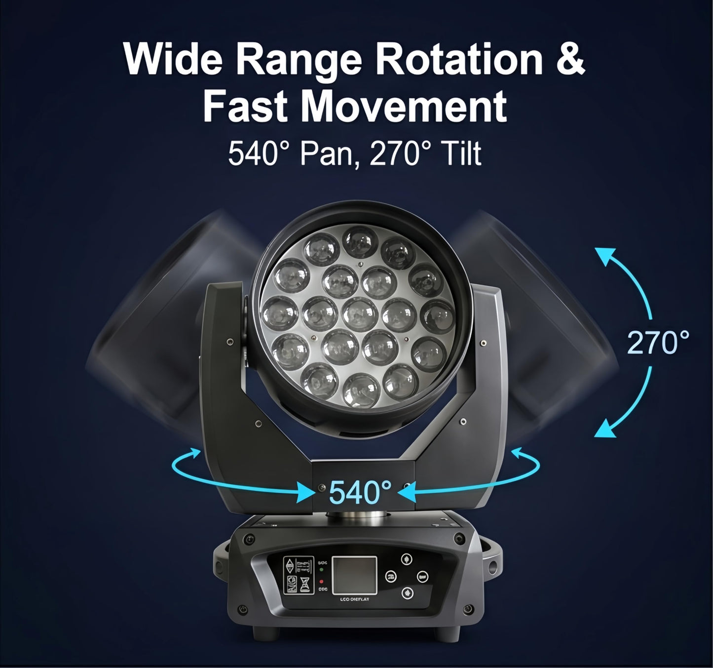 JCYWFLODY 19x15W Moving Head Light for Stage Lighting Effect, RGBW 4-in-1 LED Stage Light with Zoom Beam Wash, Auto DMX Control DJ Lights for Parties Wedding Disco Music Nightclub Show Bar, 1 Pack