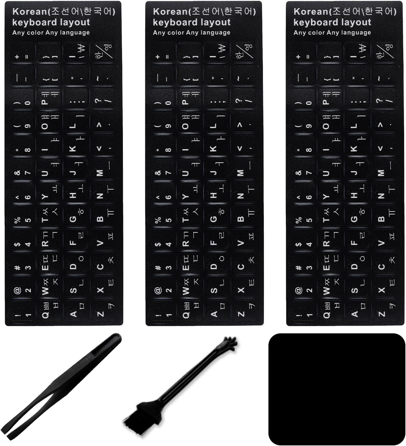 MUBUY-GOL (6-in-1), Universal Korean Keyboard Stickers Black Background with White Lettering for Computer Laptop