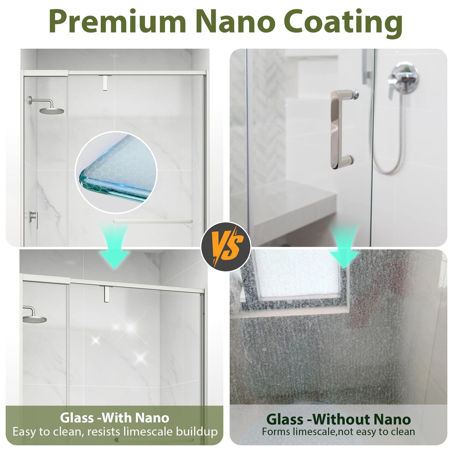 KPUY Pivot Shower Door, 42-48" W x 72" H Semi-Frameless Swing Glass Shower Door with Explosion-Proof Film Nano Coating, 1/4" (6mm) Thick Tempered Clear Glass, Brushed Nickel